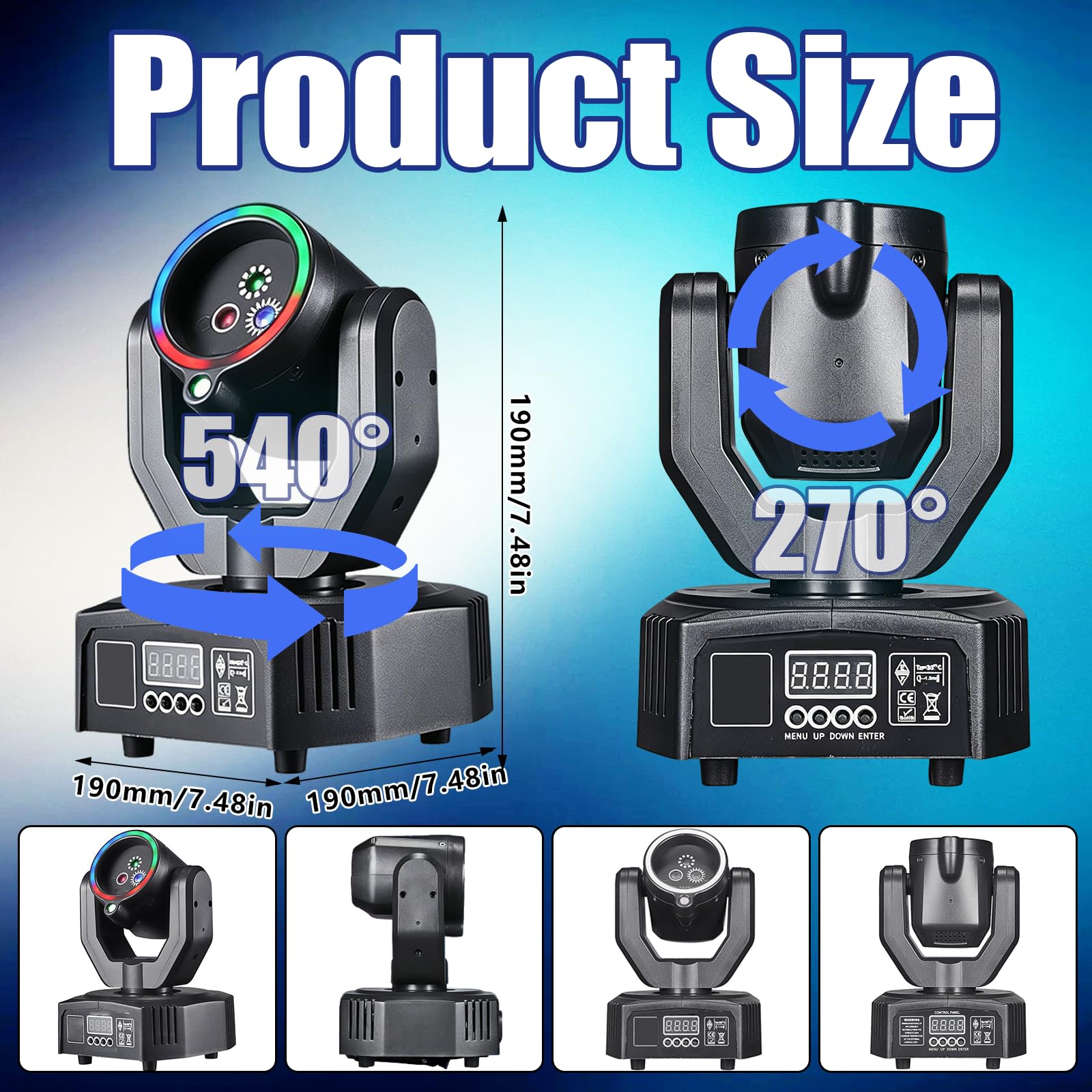 BRGD Mini Moving Head LED, 20W Moving Head Wash Bühnenlicht Scheinwerfer Sternenhimmel Effekt D-MX512 Soundaktiv Master Slave mit Fernbedienung für Party Disco Ballsaal Stab Stadium Club