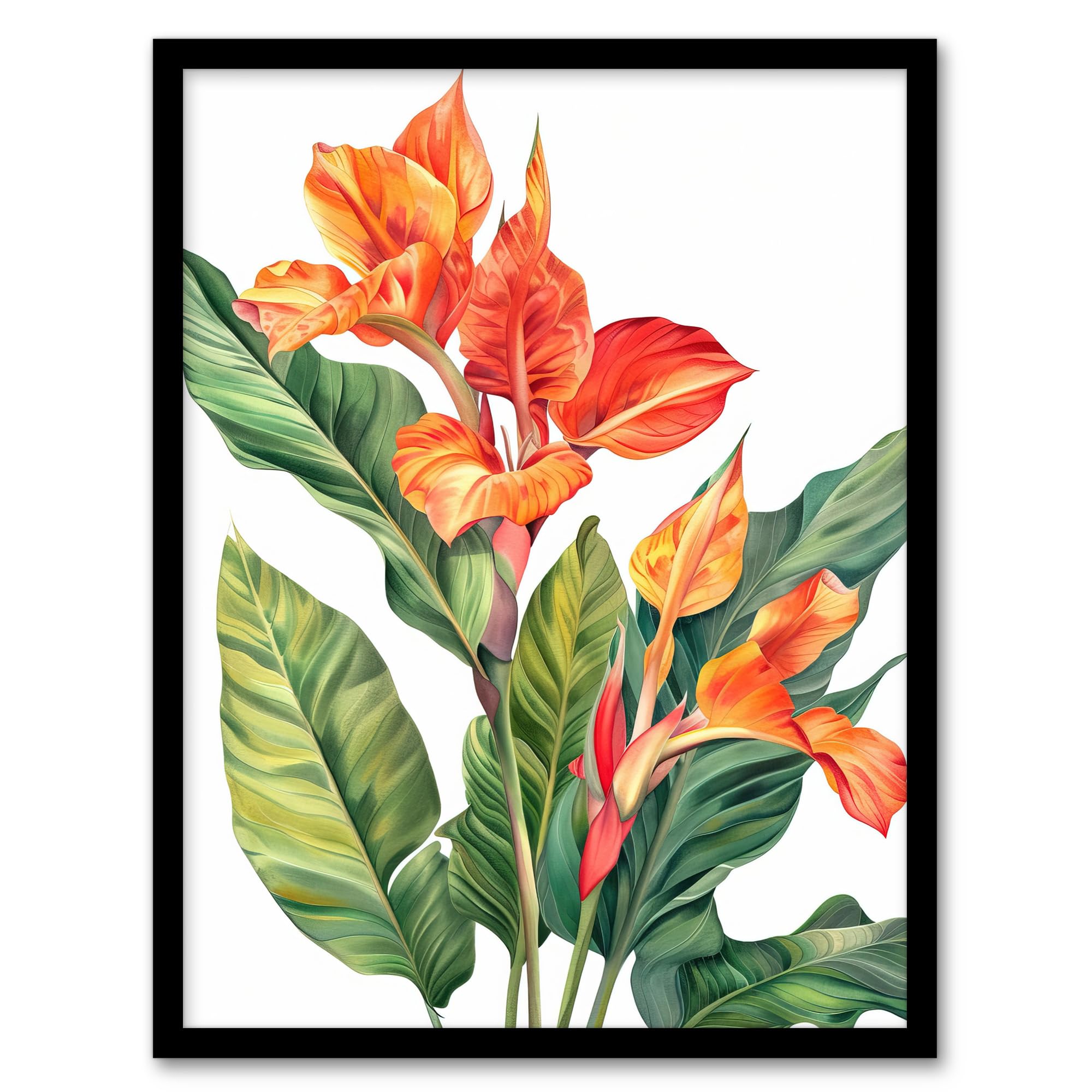 Artery8 Canna Lily Flower Bright Botanical Painting Living Room Artwork Framed Wall Art Print A4