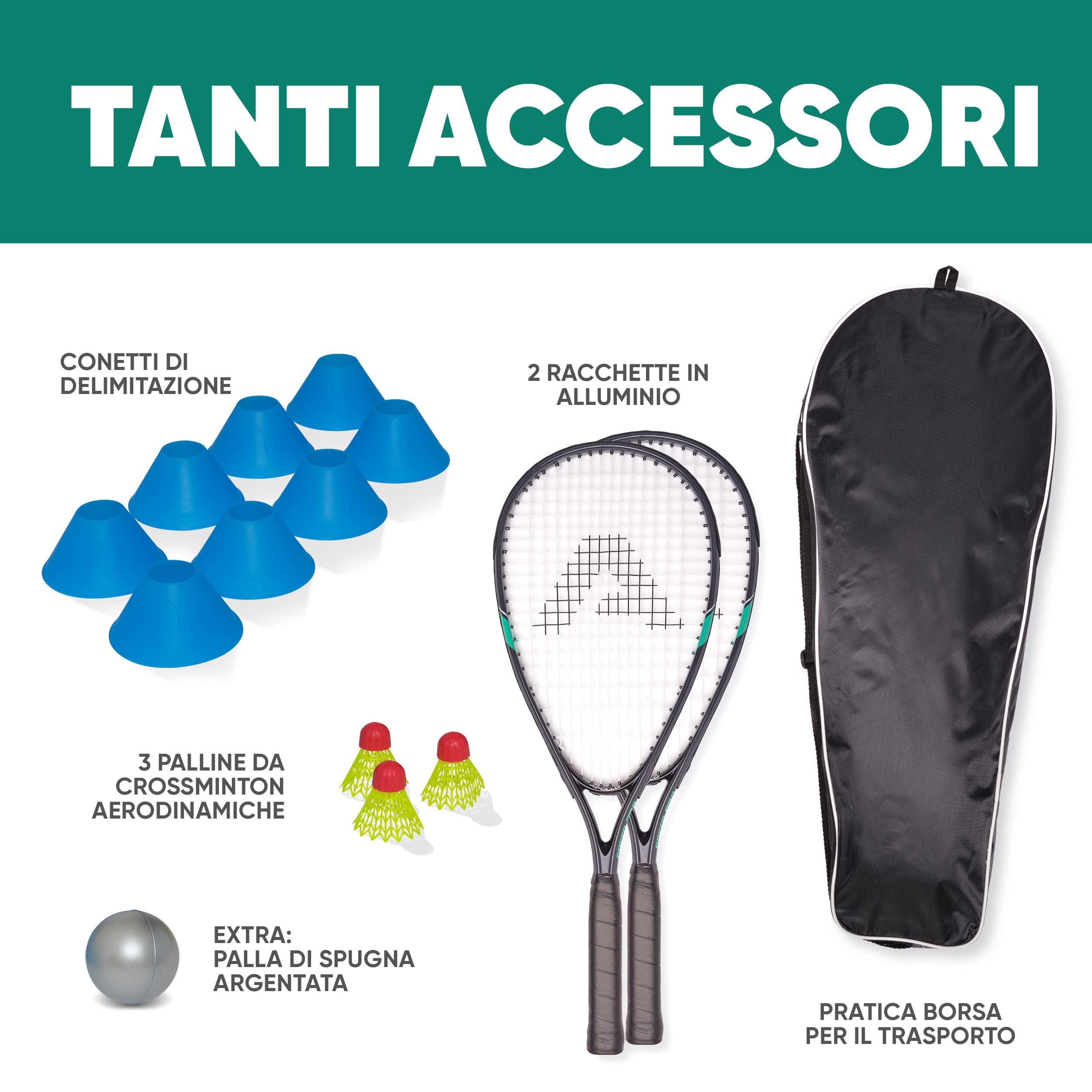 Apollo Set da Speed Badminton | Racchette Badminton in Diversi Colori | Badminton Set | Set Racchetta Squash | Badminton Racchette e Borsa| Racchetta Crossminton | Volano Bambini