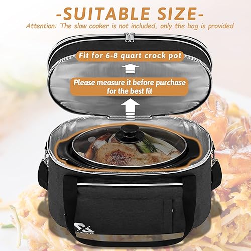 Miniatura 9 de Golkcurx Bolsa de viaje de cocción lenta compatible con olla de cocción lenta y olla de cocción lenta ovalada de 6 a 8 cuartos de galón, portador de
