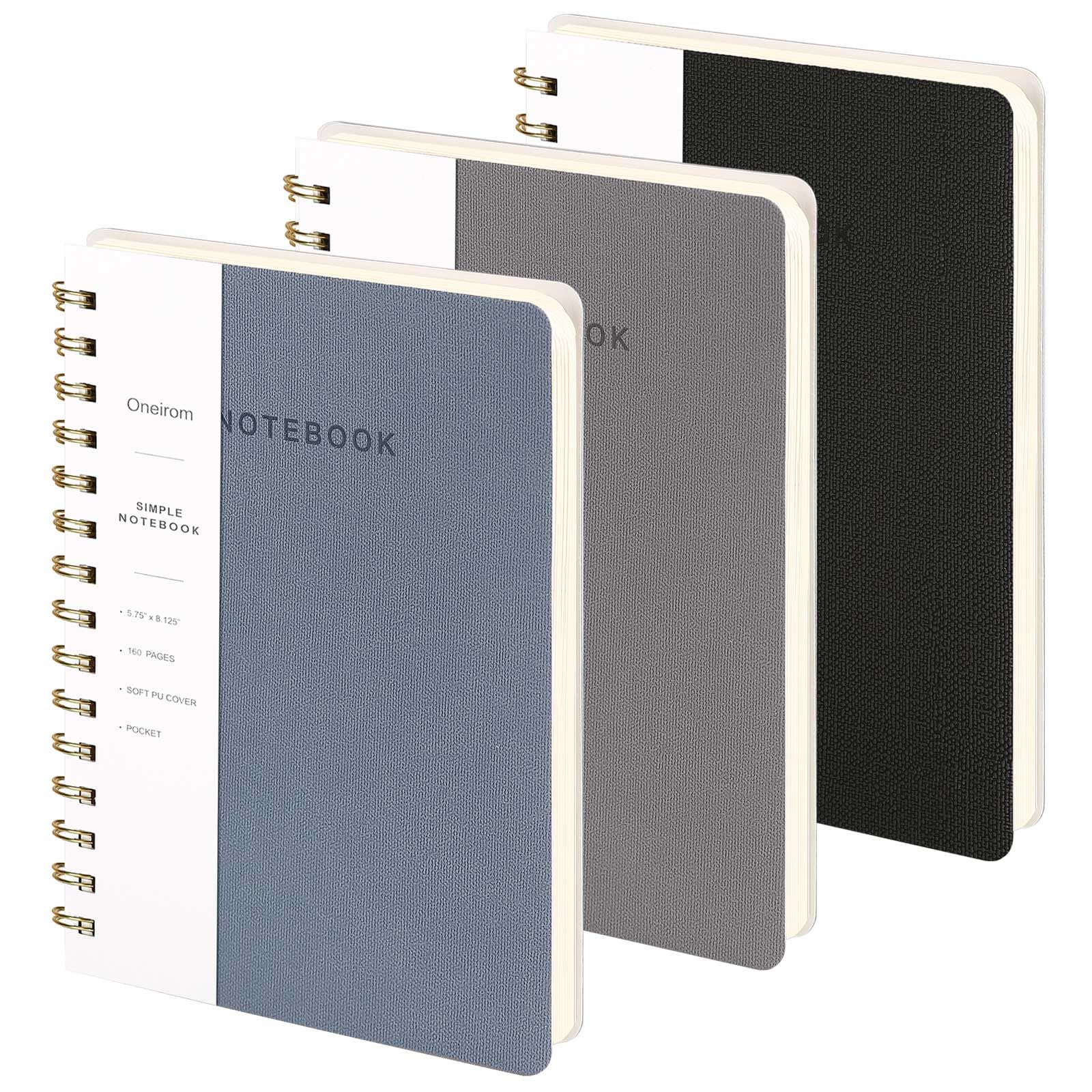 Spiral Notebook-5.75" x 8.125" College Ruled Journal with Inner Pockets and 160 Pages,PU Leather Cover Business Journal, Twin-Wire Binding Notebook