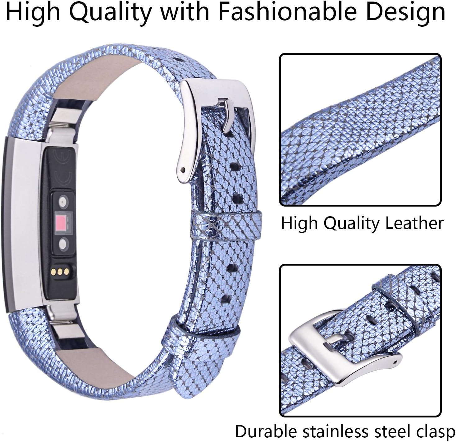 Henoda Replacemnt Leather Bands Compatible with Fitbit Alta/Fitbit Alta HR, Classic Genuine Leather Wristband, Small Large, No Tracker