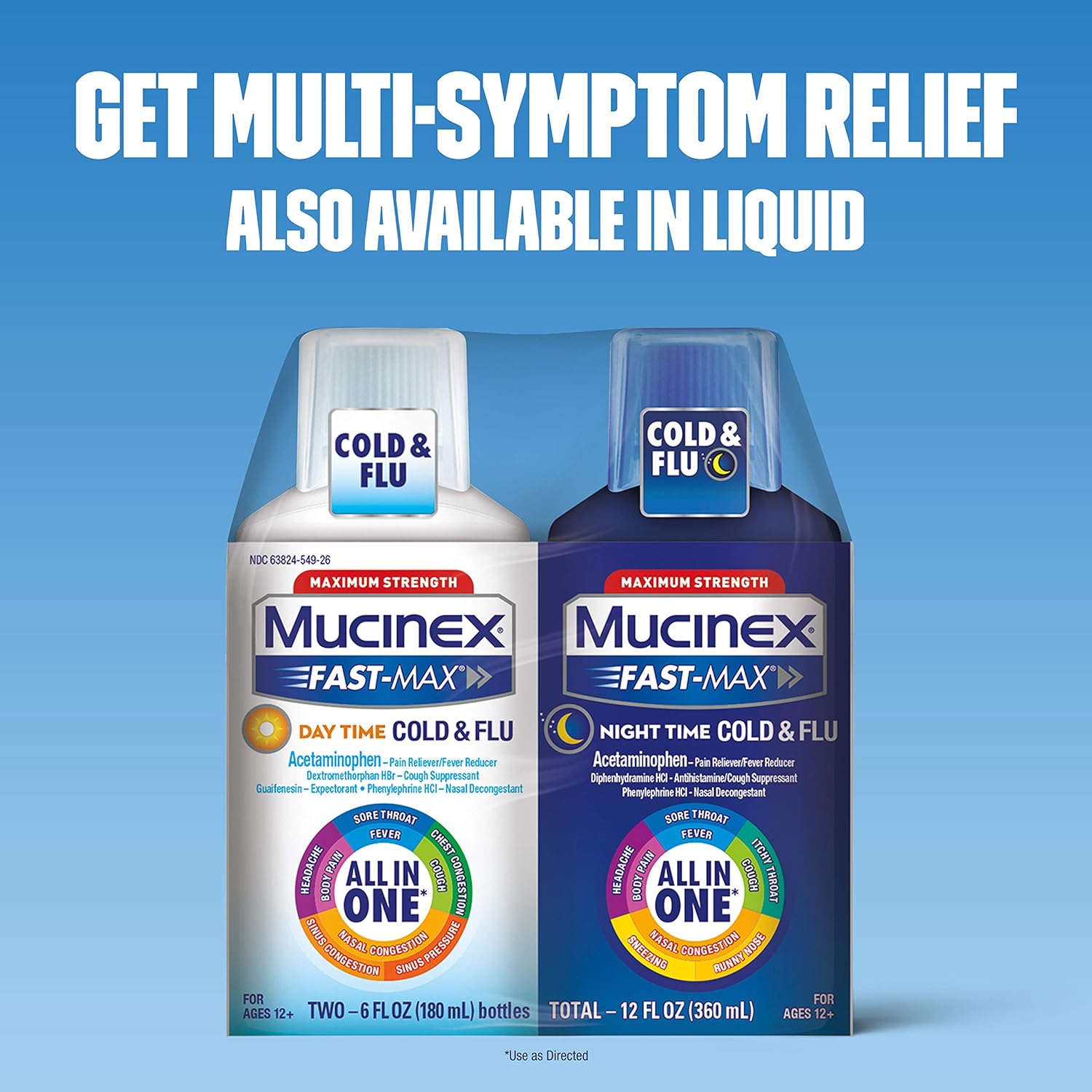 Mucinex Fast-Max Maximum Strength Cold & Flu Day and Night Medicine, 40 Count : Everything Else