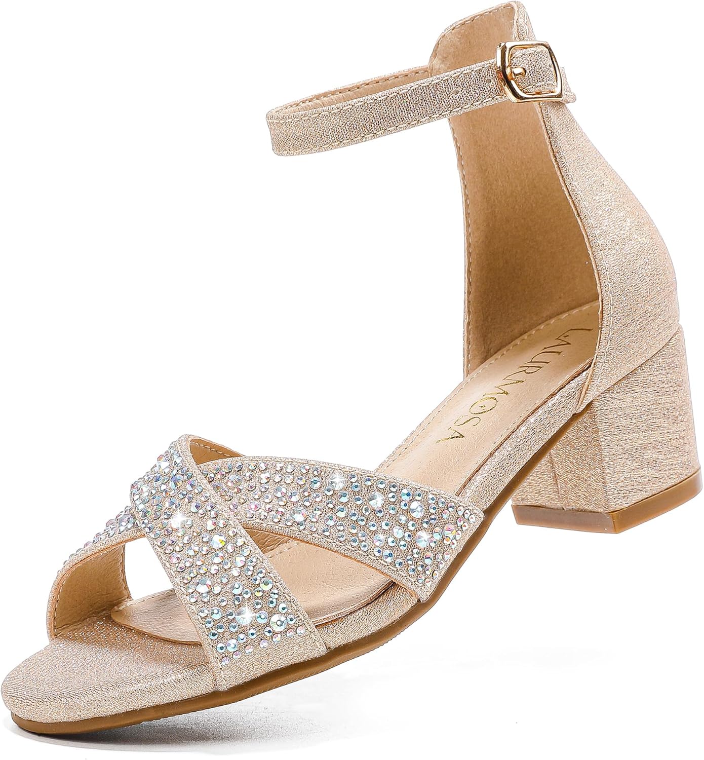 High Heels for Kids Sandals for Girls Dress Shoes Flower Girl Shoes Open Toe Ankle Strap Block Chunky Heels for Toddler Little Big Kids Low Wedge Sandals for Wedding Party Dress Up