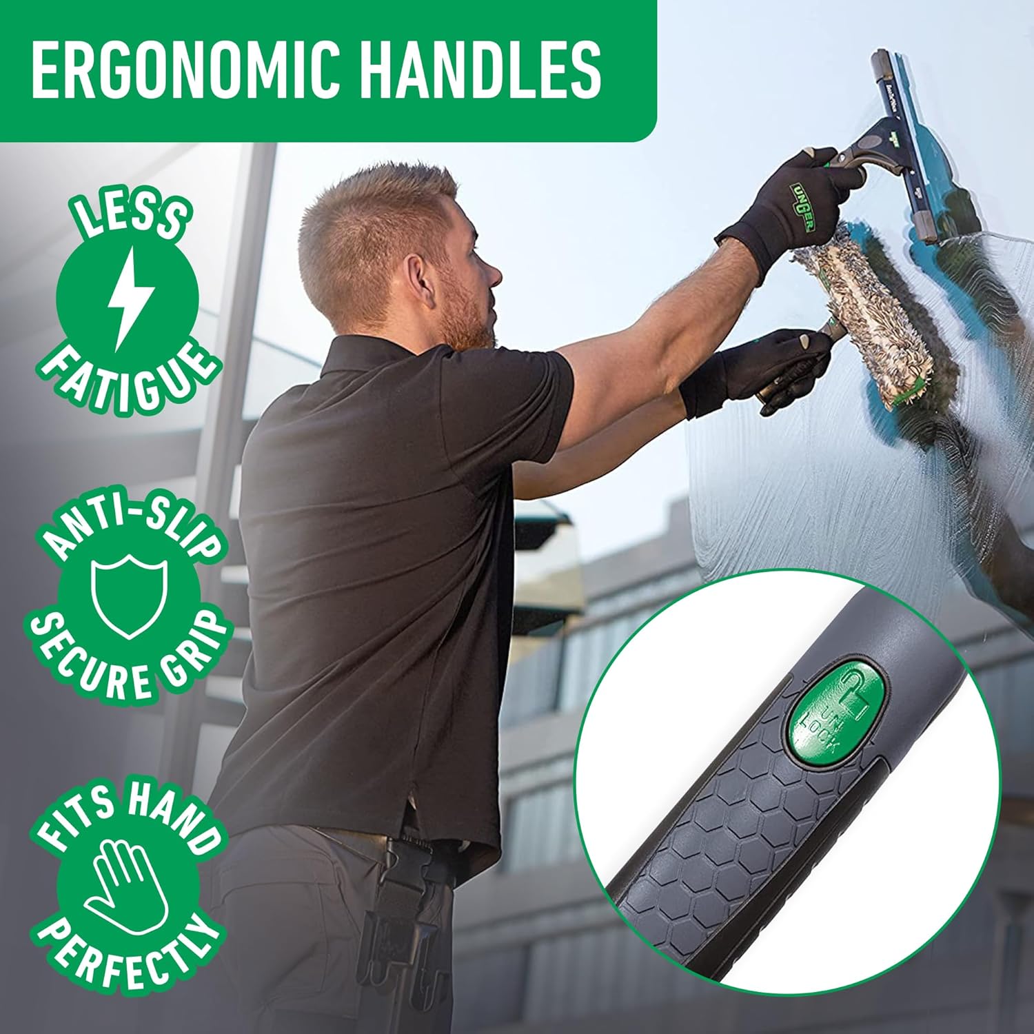 Unger ErgoTec NINJA Advanced Kit 4in1 for window cleaning, Green, 6x18 (AKN12)
