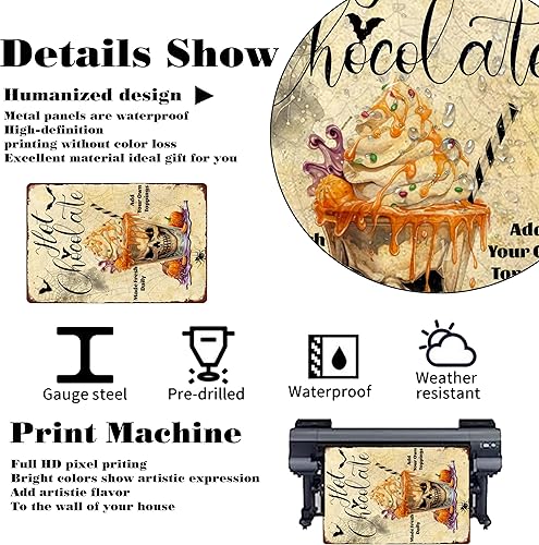 Miniatura 2 de Cartel de metal vintage de chocolate caliente para Halloween, diseño de calabaza, retro, para decoración de pared para el hogar, restaurante, póster