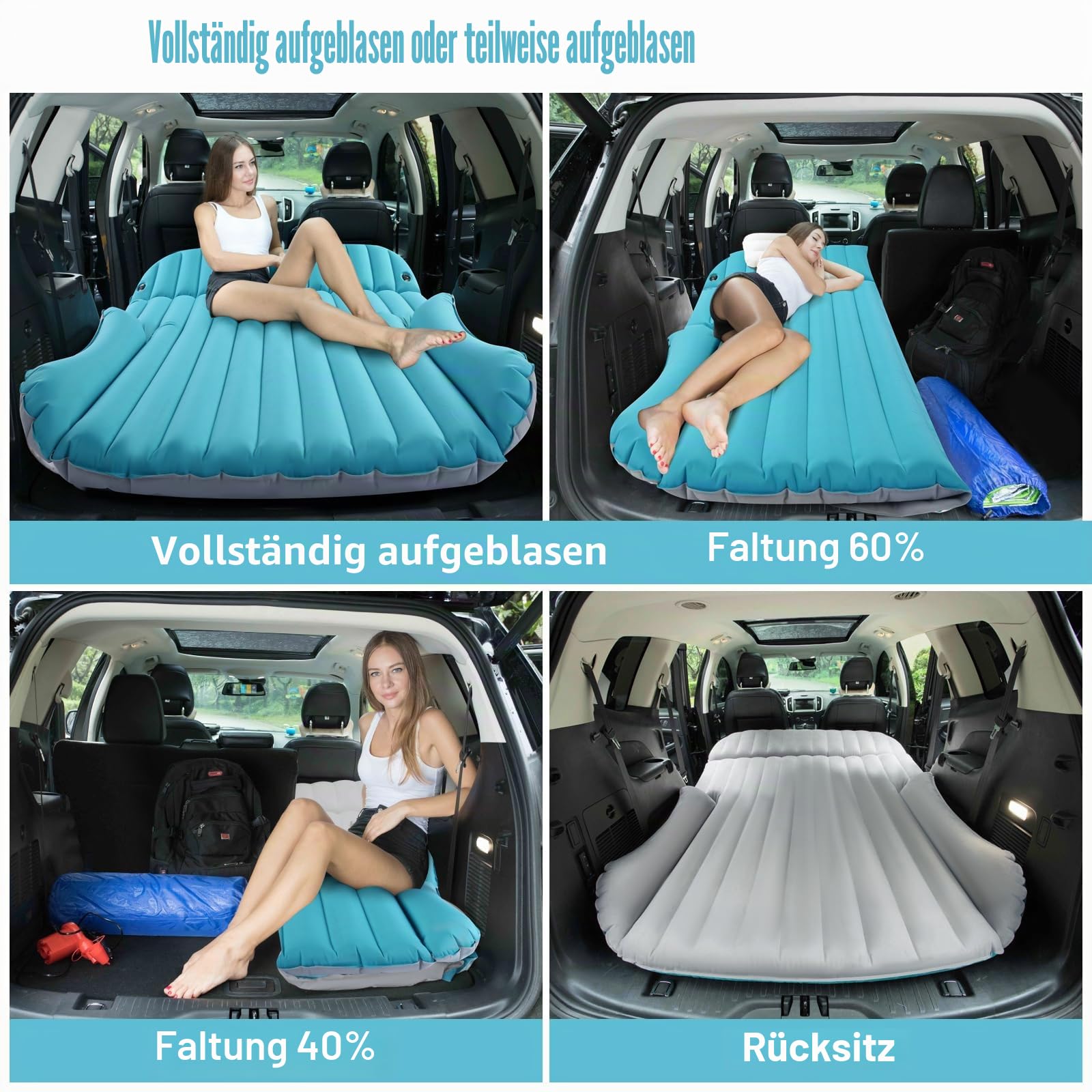 KMZ SUV Luftmatratze Doppelseitige Automatratze SUV Matratze Camping Bett Aufblasbares Bett mit elektrischer Pumpe für SUV Kofferraum und Rücksitz