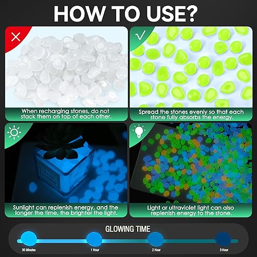 Miniatura 4 de Piedras decorativas que brillan en la oscuridad, 3000 piezas de piedras pequeñas que brillan en la oscuridad, para jardín, pasarela, patio, césped,
