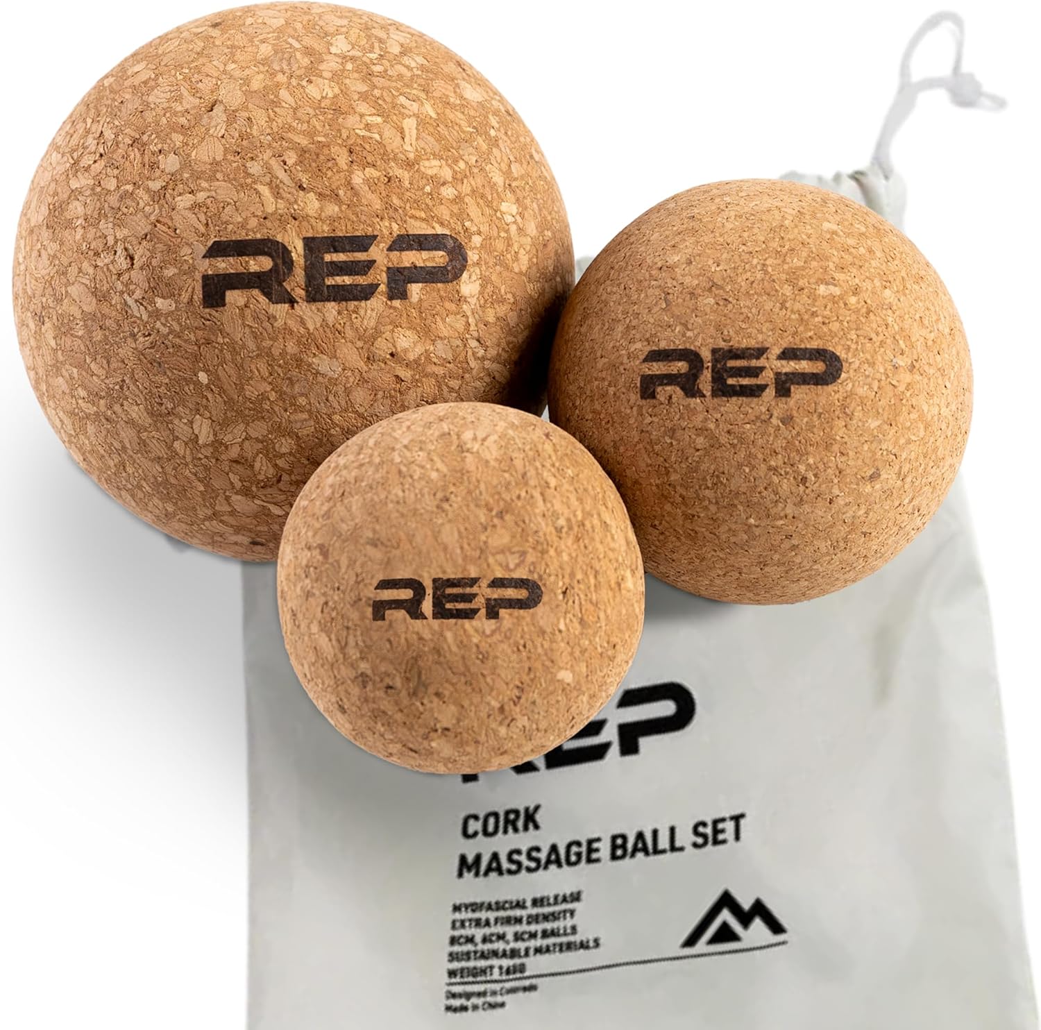 REP Fitness Cork Massage Ball Set | Set of 3 | Sizes for Muscle Relief | Firm Mobility Tools | Eco-Friendly Cork Rollers | Compact Recovery Set | for Back, Foot, Neck Tension | Home or Gym Use