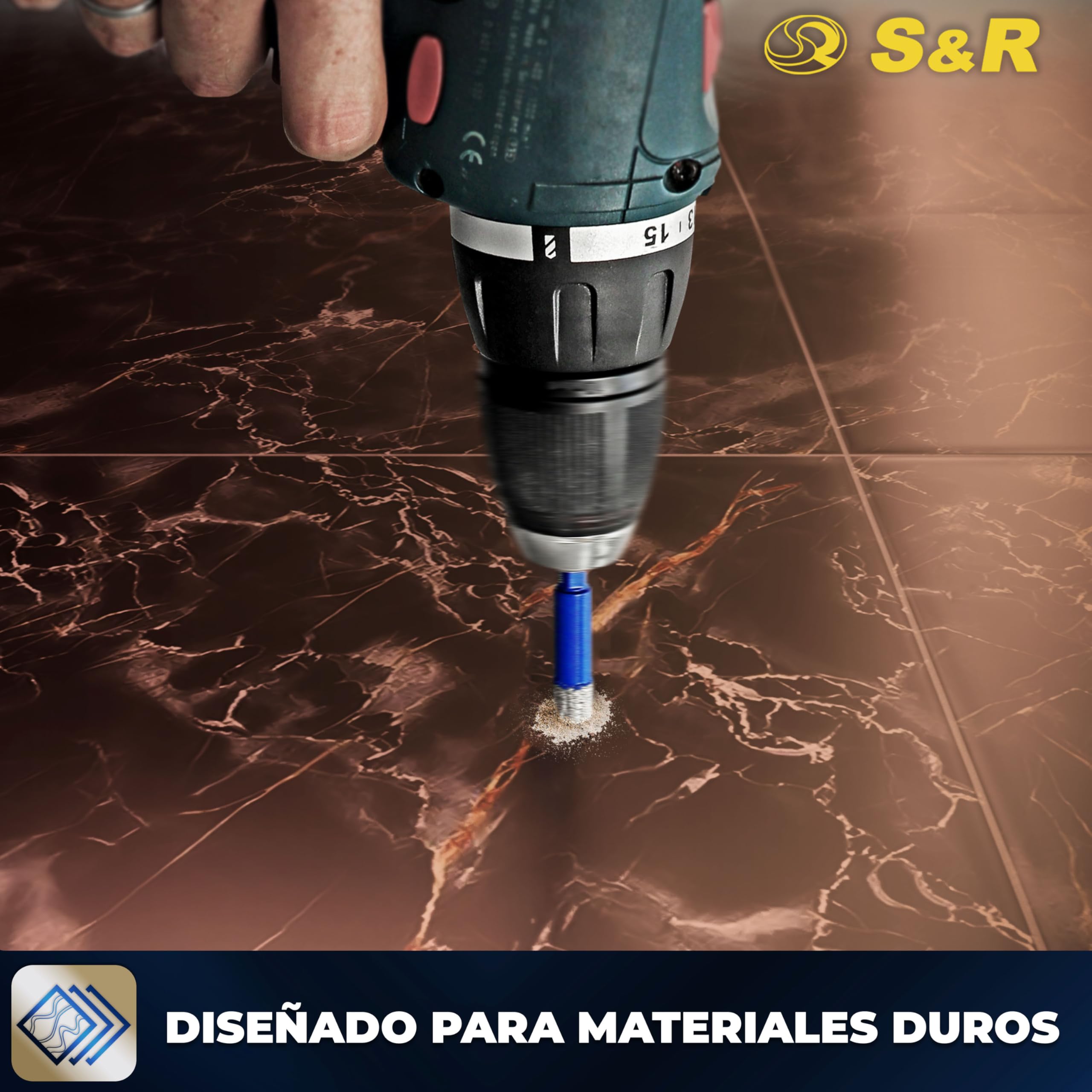 S&R 4 Brocas Diamante para Gres Porcelánico, Azulejos, Vidrio, Baldosas, Cerámica, Piedra, Muro. Brocas diamantadas porfesionales. Vástago Hexagonal