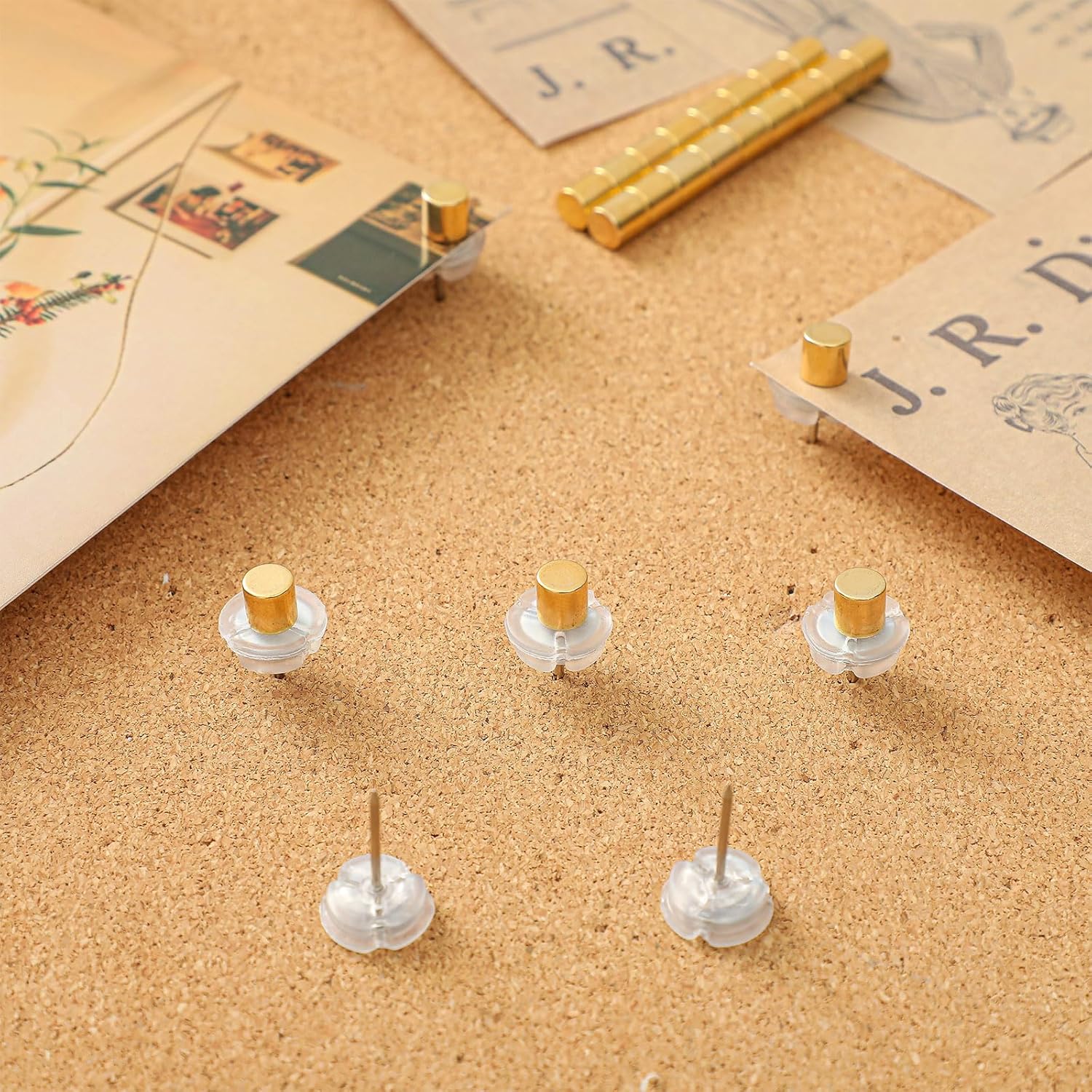 Outus 20 Sets Magnetic Push Pin Magnet Thumb Tack Poster Hanger Thumb Tacks for Wall School Supplies Classroom Decoration Bulletin Boards (Gold)