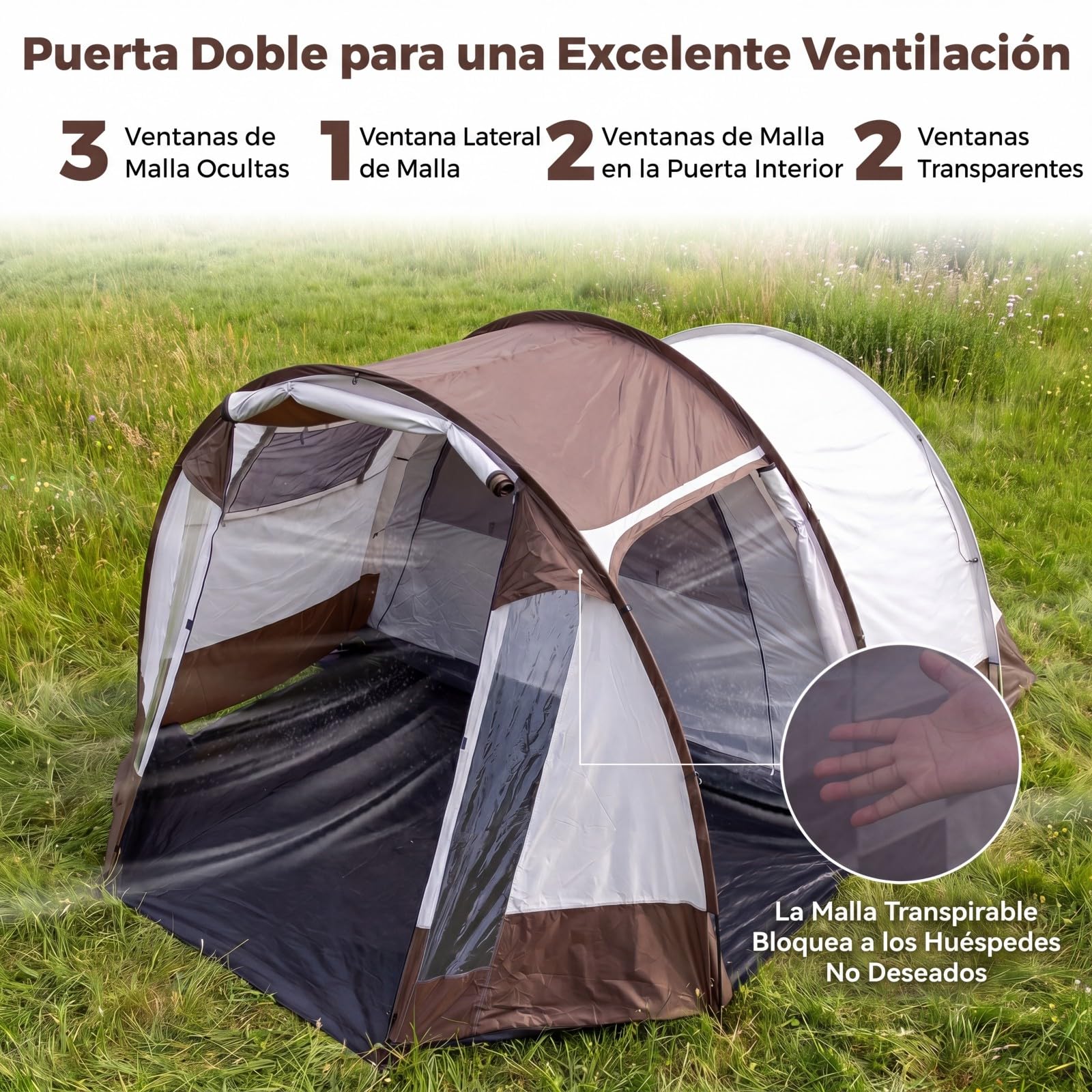 COSTWAY Tienda de Camping para 4-6 Personas, 2 Habitaciones, Tienda de Campaña Familiar Grande con Porche Delantero, 2 Puertas, Ventanas de Malla, Portátil para Picnic, 350 x 283 x 202 cm