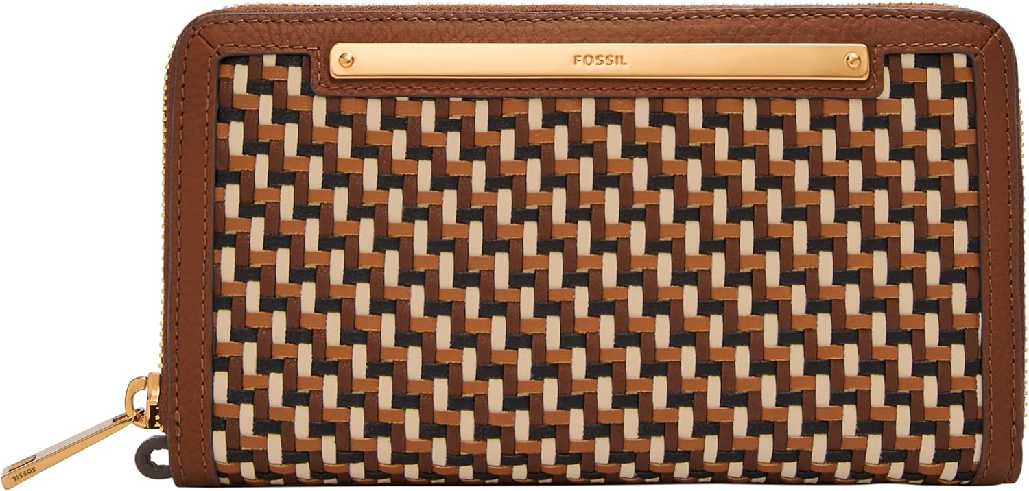 Fossil Women's Liza Leather Wallet Zip Around Clutch with Wristlet Strap, Black (Model: SL7878G001)