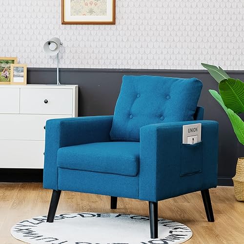 Miniatura 2 de Giantex Silla decorativa moderna, silla tapizada para sala de estar, sofá individual con botones, para leer en el dormitorio, habitación de Azul,Gris