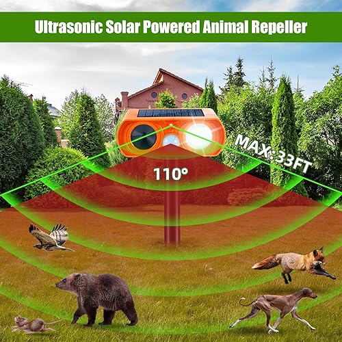Miniatura 3 de Repelente de animales ultrasónico para exteriores, repelente solar de animales, impermeable, con detección de movimiento y sensor de luz