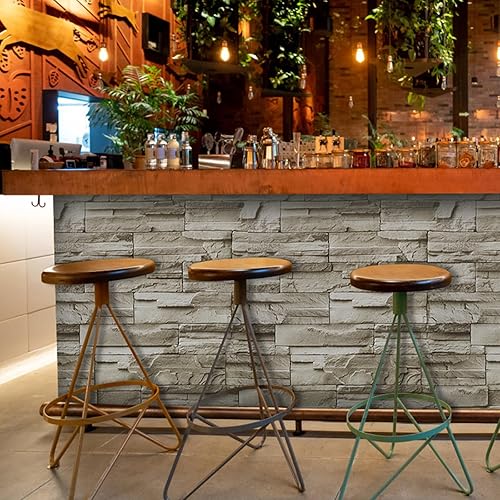 Miniatura 3 de practicalWs Papel tapiz de piedra para despegar y pegar de 17.7 x 118 pulgadas, papel de contacto de ladrillo para despegar y pegar en muro para