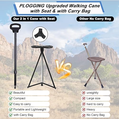 Miniatura 4 de Walking Cane with Seat for Men & Women, Lightweight Anti-Slip Walking Stick with Carry Bag, Portable Stool for Senior & Adults, Foldable Cane Chair