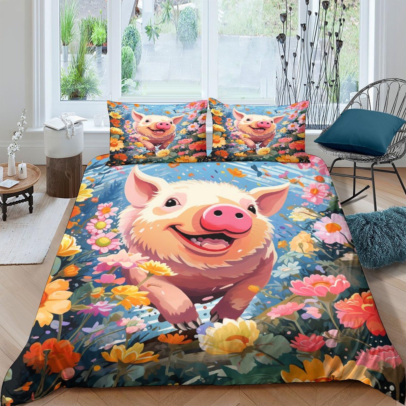 Housses de couettes microfibre 220x240cm Cochon Heureux avec fermeture eclair pratique