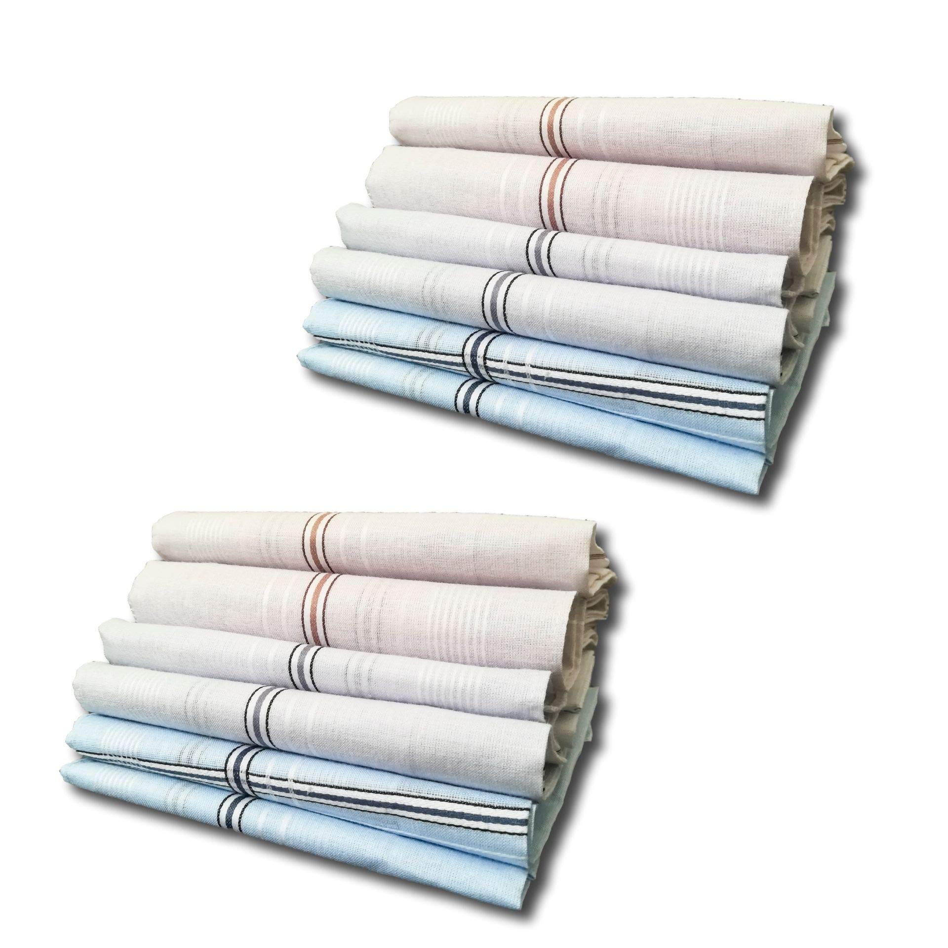 Fazzoletti da Uomo in Puro Cotone 100% | Misura Grande 41 x 41 cm | Pacco da 12 Pezzi |Bianchi - Colorati | Confezione Regalo | Made in Italy