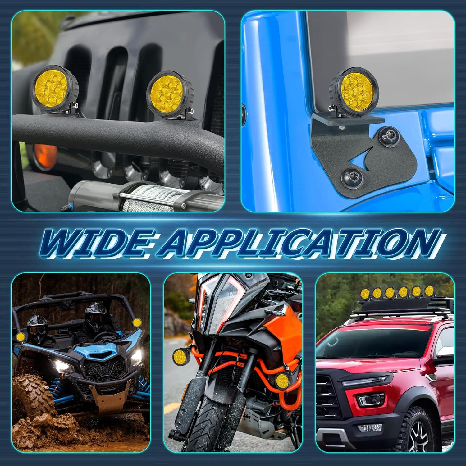 Round LED Pods Yellow, Niwaker 2PCS 54W 3 Inch Fog Lights Off Road Lighting Amber Driving Light Flood LED Light Pods Round Work Lights for Truck Pickup ATV UTV Motorcycle Tractor Boat