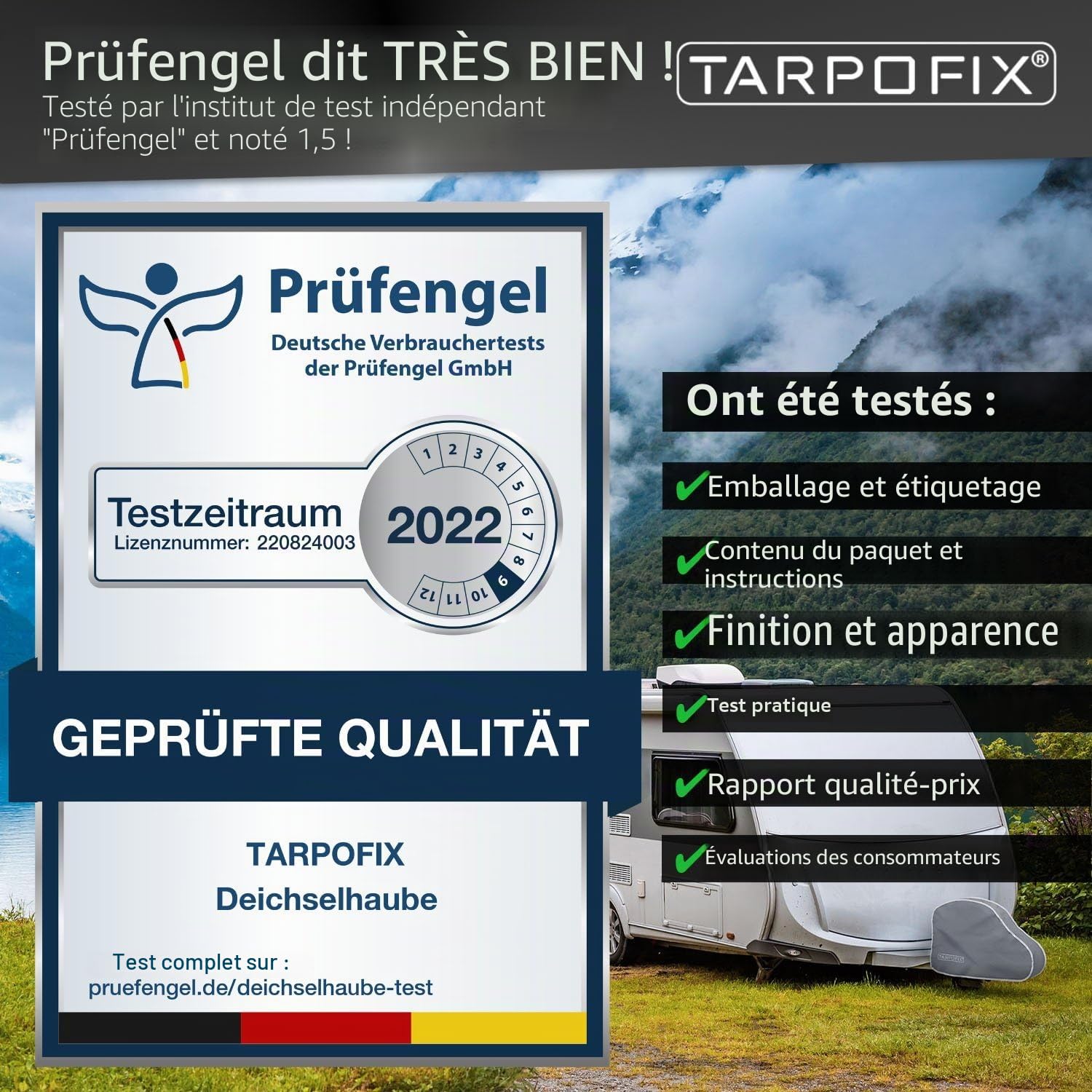 Tarpofix® Housse de Timon avec Fermeture à Double clic - Couverture de Barre d'attelage Universelle pour caravanes de Grande Taille - Couverture d'attelage pour remorques