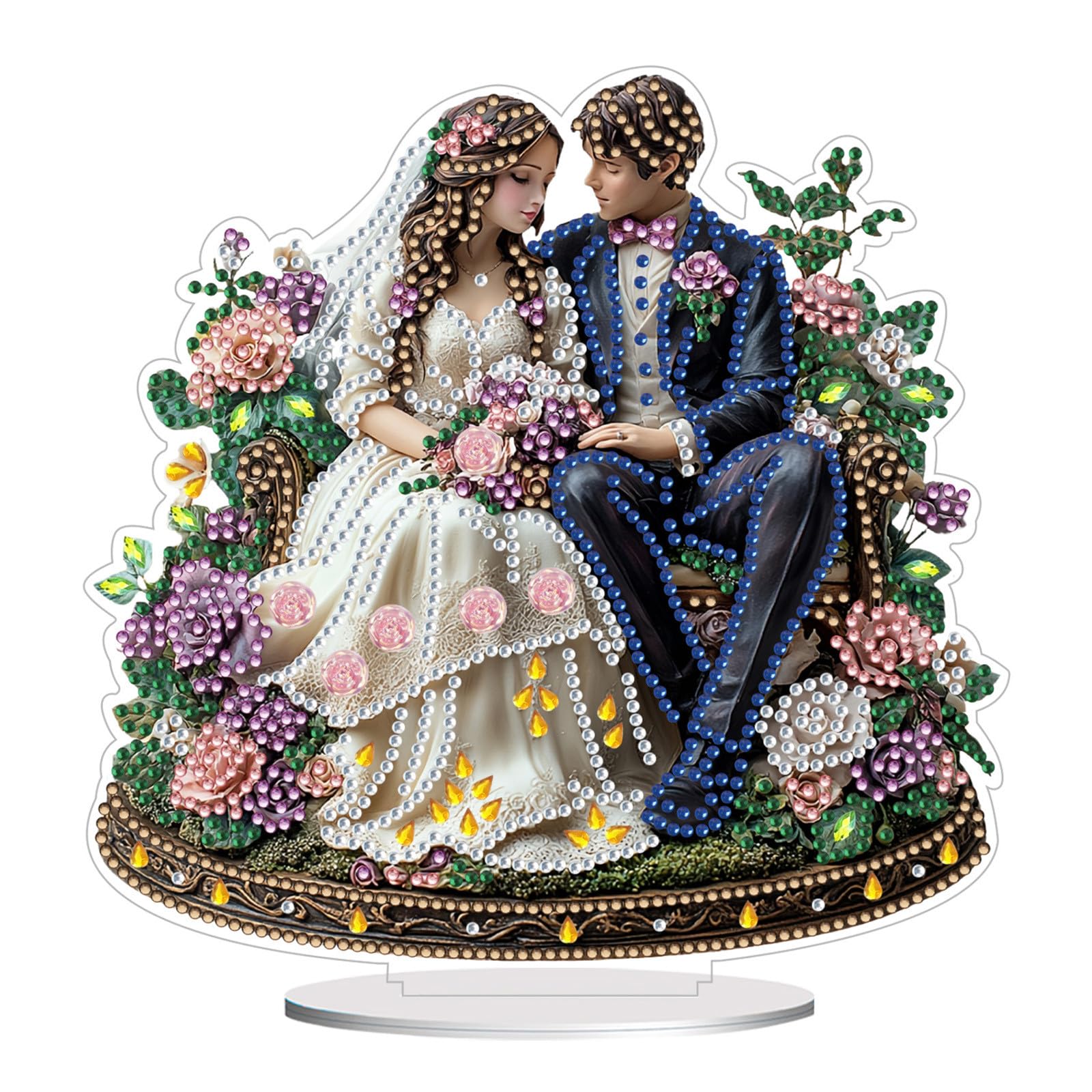 Starnearby Ornamento da Tavolo Diamond Painting Vaso Fiori Fai da Te Pittura Diamante Ornamento Bouquet di Fiori Strass Faccia Singola Artigianato Ornamento da Scrivania Regalo