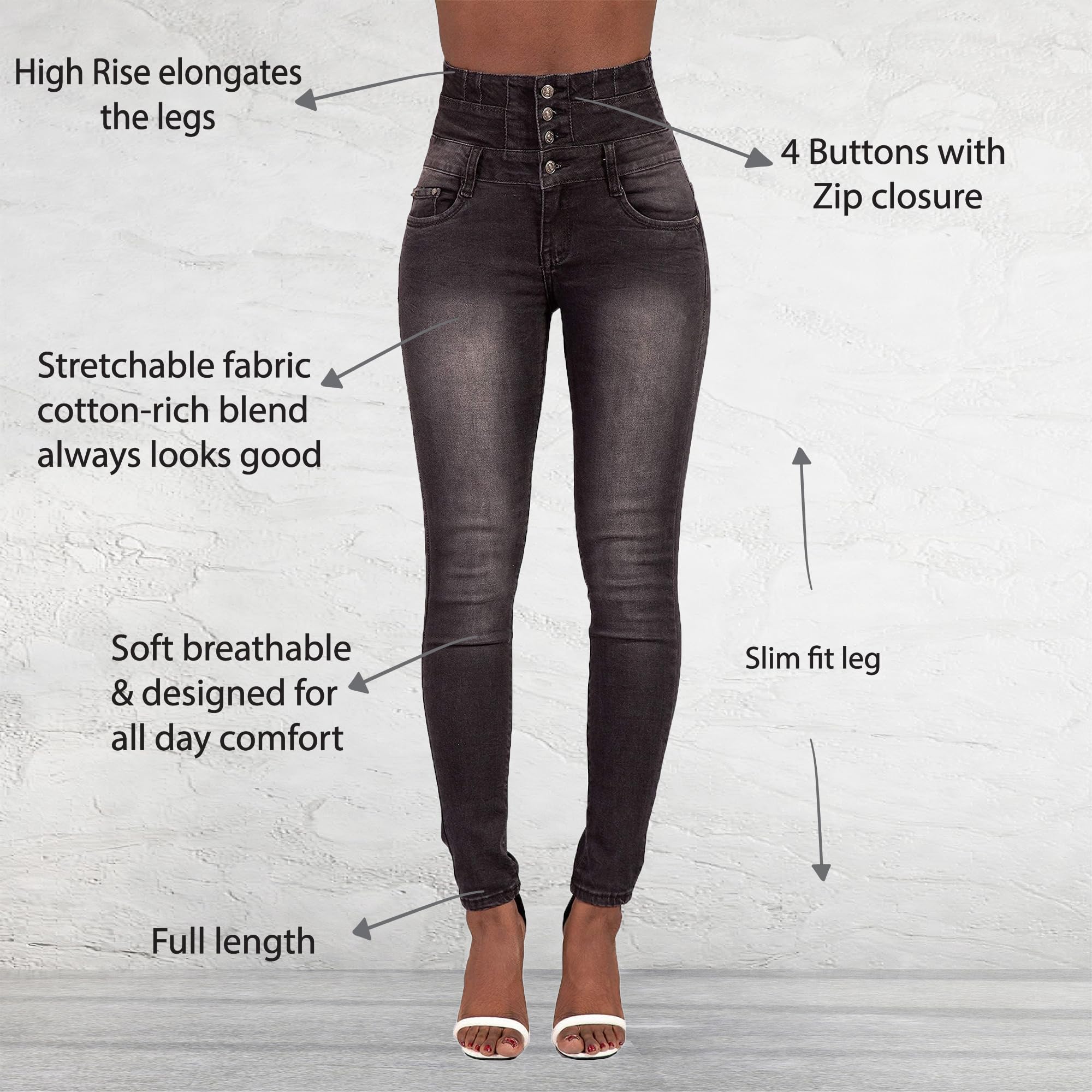 Glook Jeans Donna Vita Alta, Elasticizzati Comodo Tessuto di Cotone