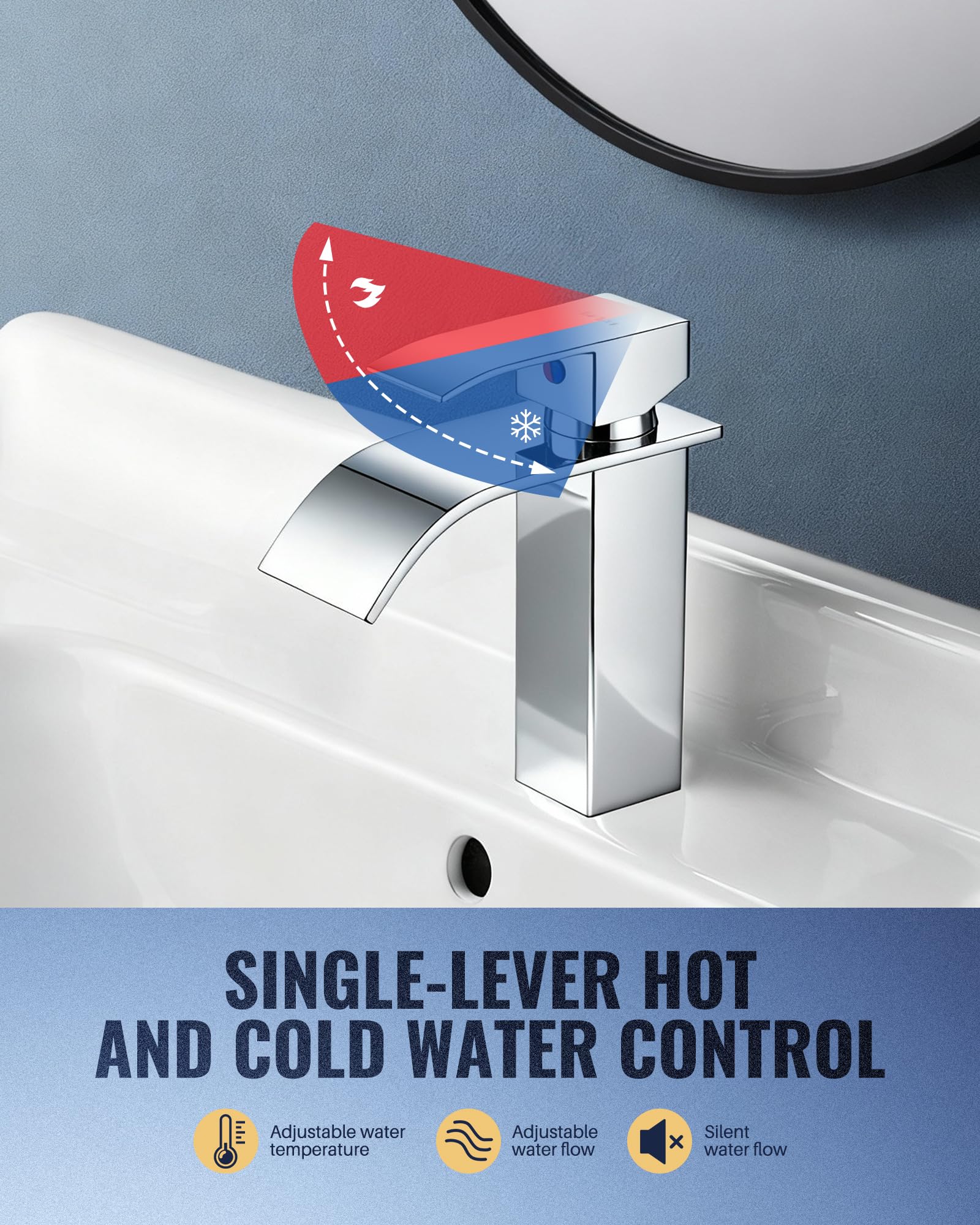 Rubinetto da bagno a cascata, miscelatore monocomando, altezza 98 mm, in acciaio inox, con tubi dell'acqua fredda e calda, cromato