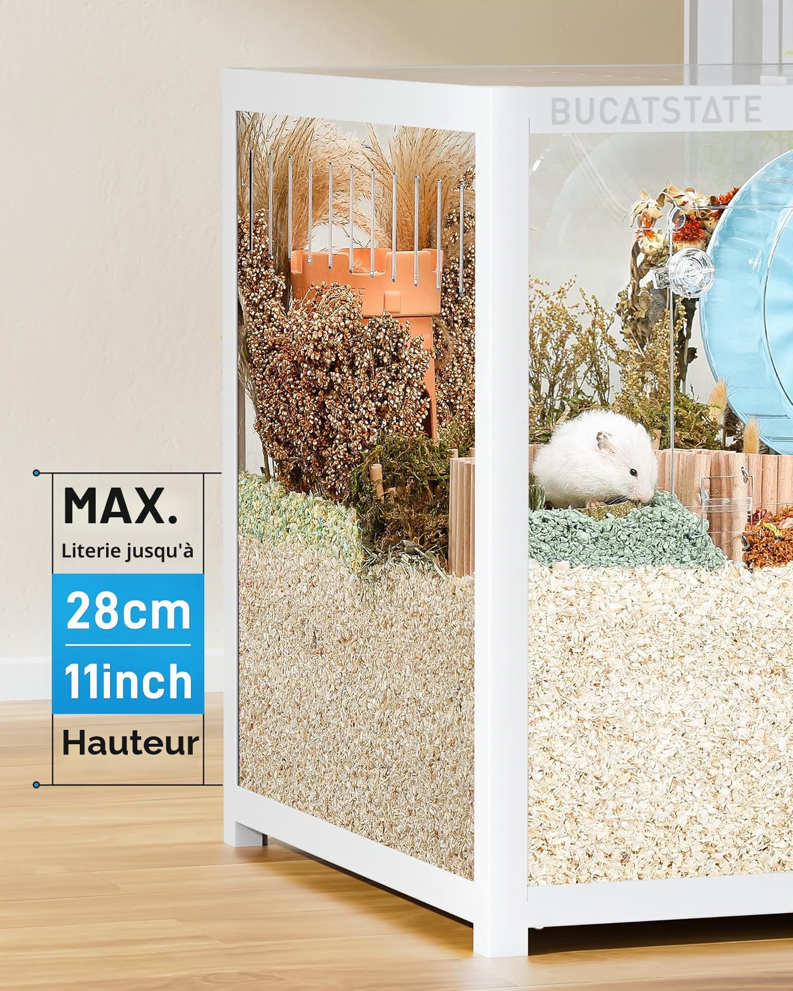 BUCATSTATE Cage pour Hamster 3.0: Grande Cage à Rongeurs 120L x 60W x 62H CM pour Hamster Petits Animaux Rat Gerbille Souris (Blanc)