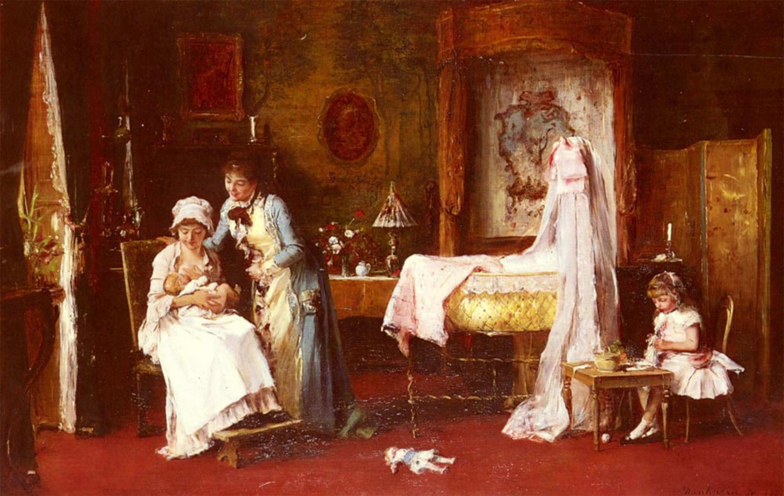 SERENDIPITP Abstract Painting Mural Print Picture Wall Decor Painting Maternal Happiness by Mihaly Munkacsy Vintage Wall Artwork for Home Decor 60x90cm
