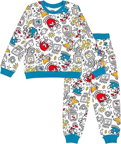 Miniatura 1 de SEGA Sonic the Hedgehog Tails Knuckles - Conjunto de sudadera y pantalones deportivos de rizo francés para niño pequeño a niño grande