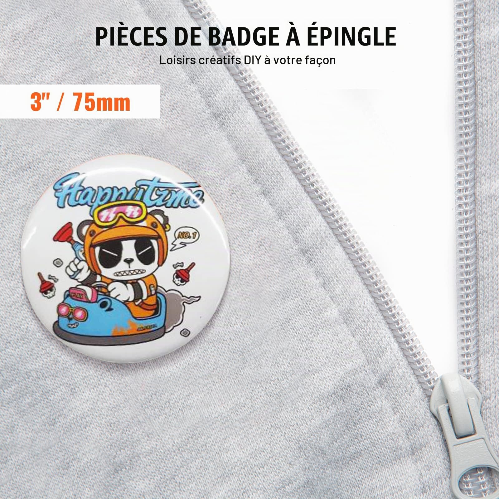 VEVOR Badge Personnalisé 75 mm 200 Kits de Consommables Badges à Épingles Fournitures pour la Fabrication de Badge Rond avec Couvercle Fond Plastique Métallique Papier Film Machine à Badges Bricolage