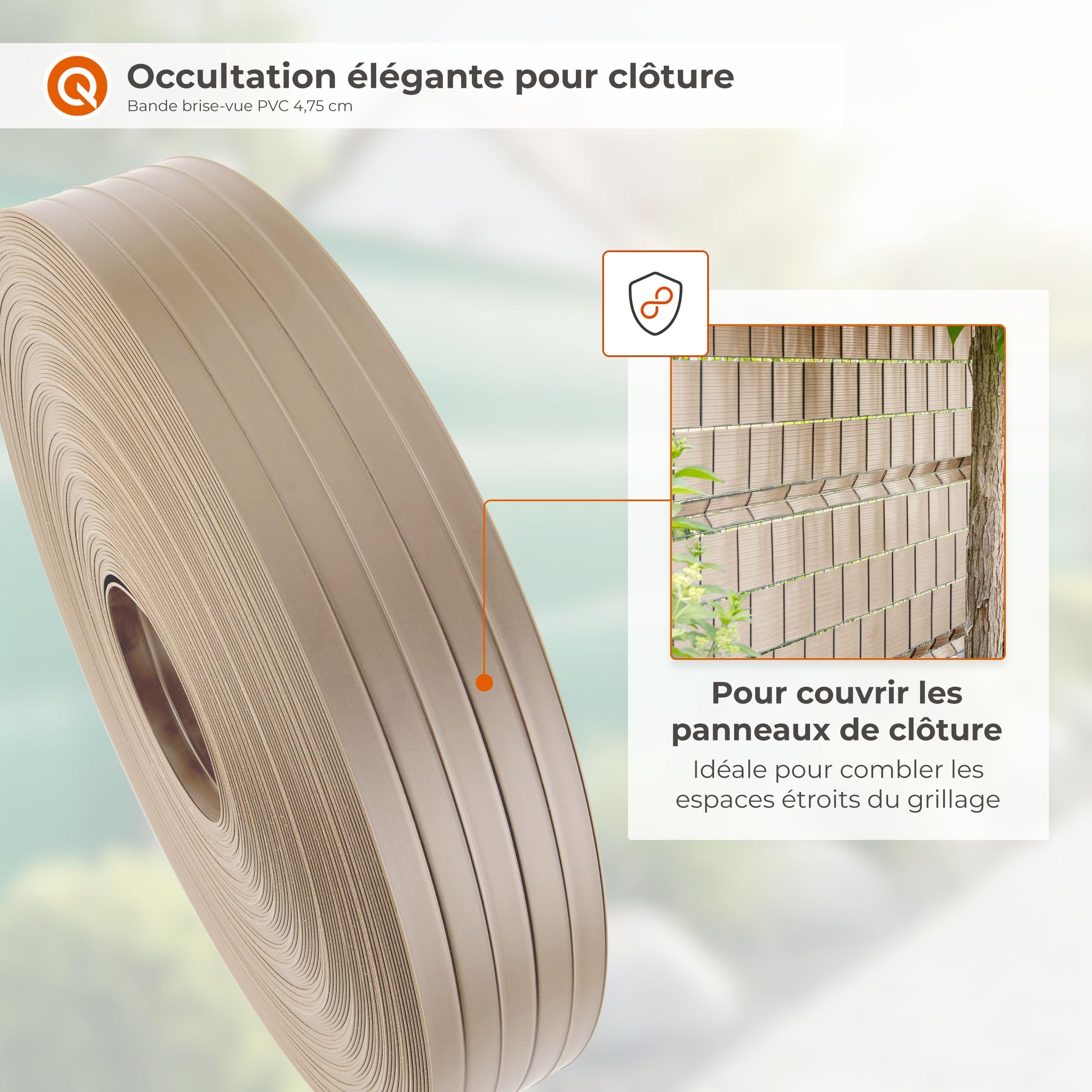 Quest Bande Brise-Vue de 4,75 cm en PVC Rigide - Graphite, 50 m