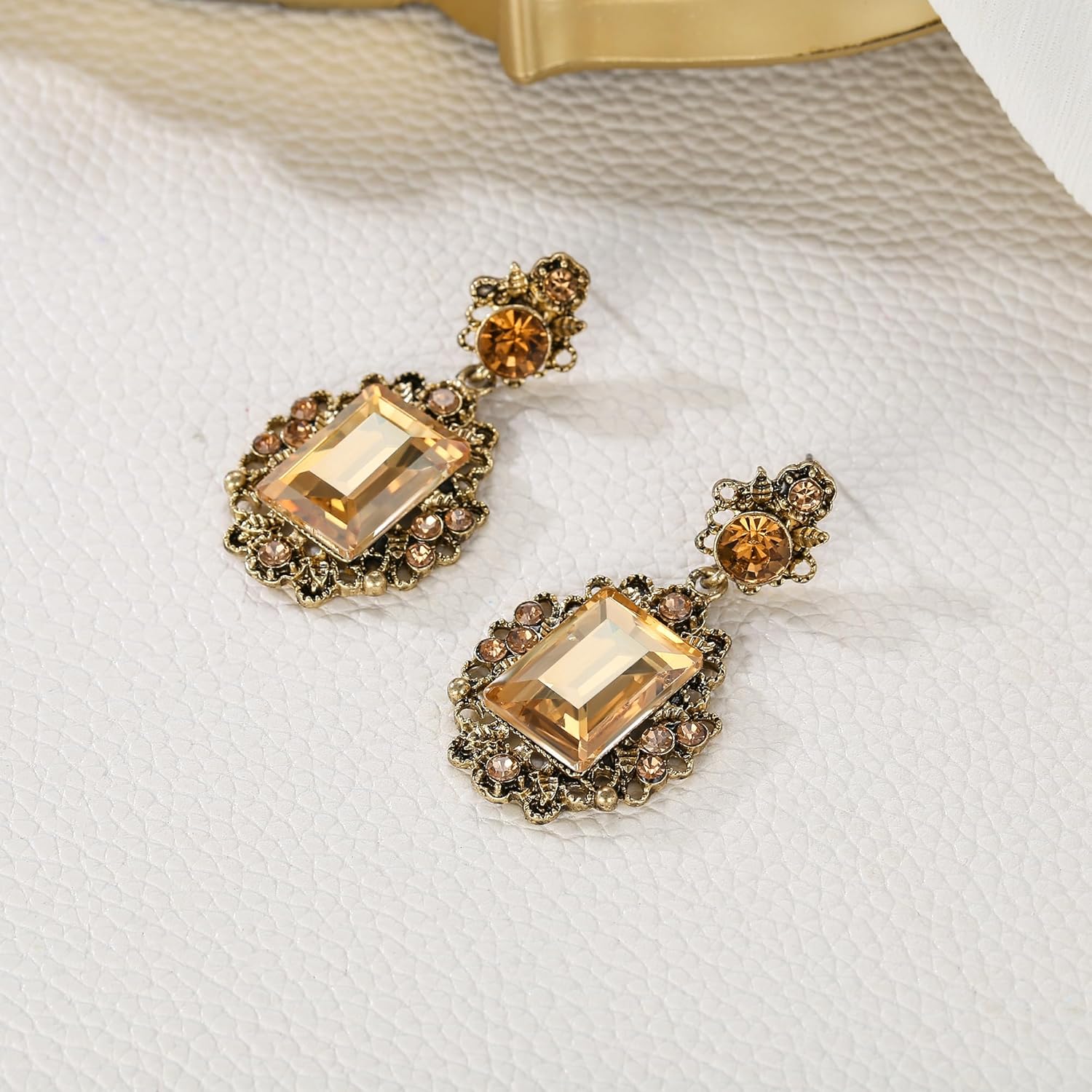 BriLove Victorian Style Statement Dangle Pierced Earrings for Women,Stunning Shiny Crystal Inspired Emerald Cut Earring for Costume Party Prom Jewelry Acessories - Image 6