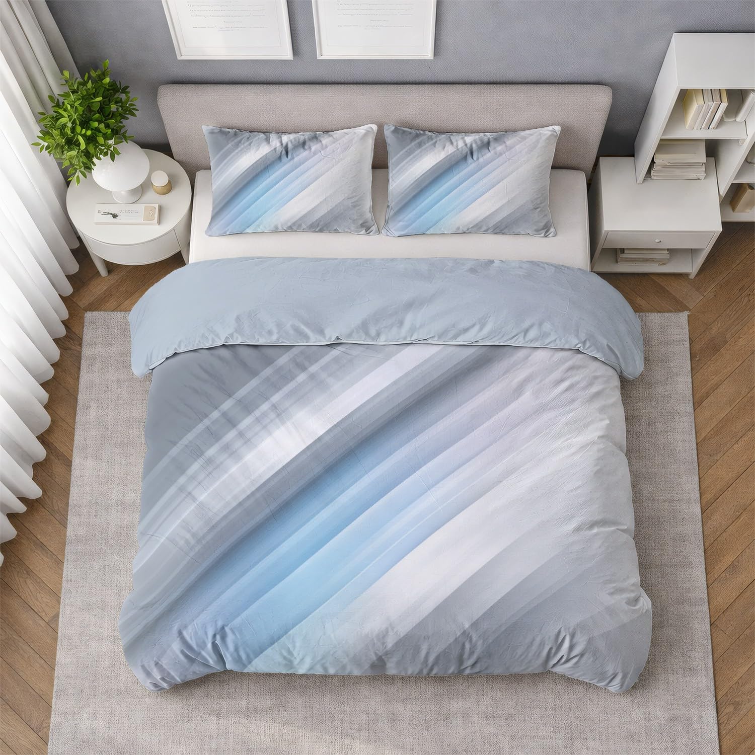 Generic Zestaw poszewek na kołdrę nowoczesne abstrakcyjne linie podwójne 200 x 200 cm, szaro-niebieski minimalistyczny zestaw pościeli 3-częściowy zestaw, miękka poszewka na kołdrę z mikrofibry dla