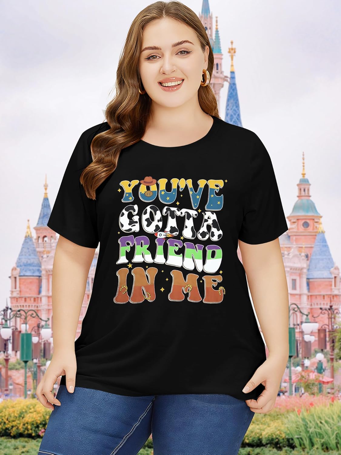 BLANCHES Plus Size You've Got A Friend in Me Shirt Women Funny Letter Print Tops Cute Vacation Holiday Graphic Tees - Image 2