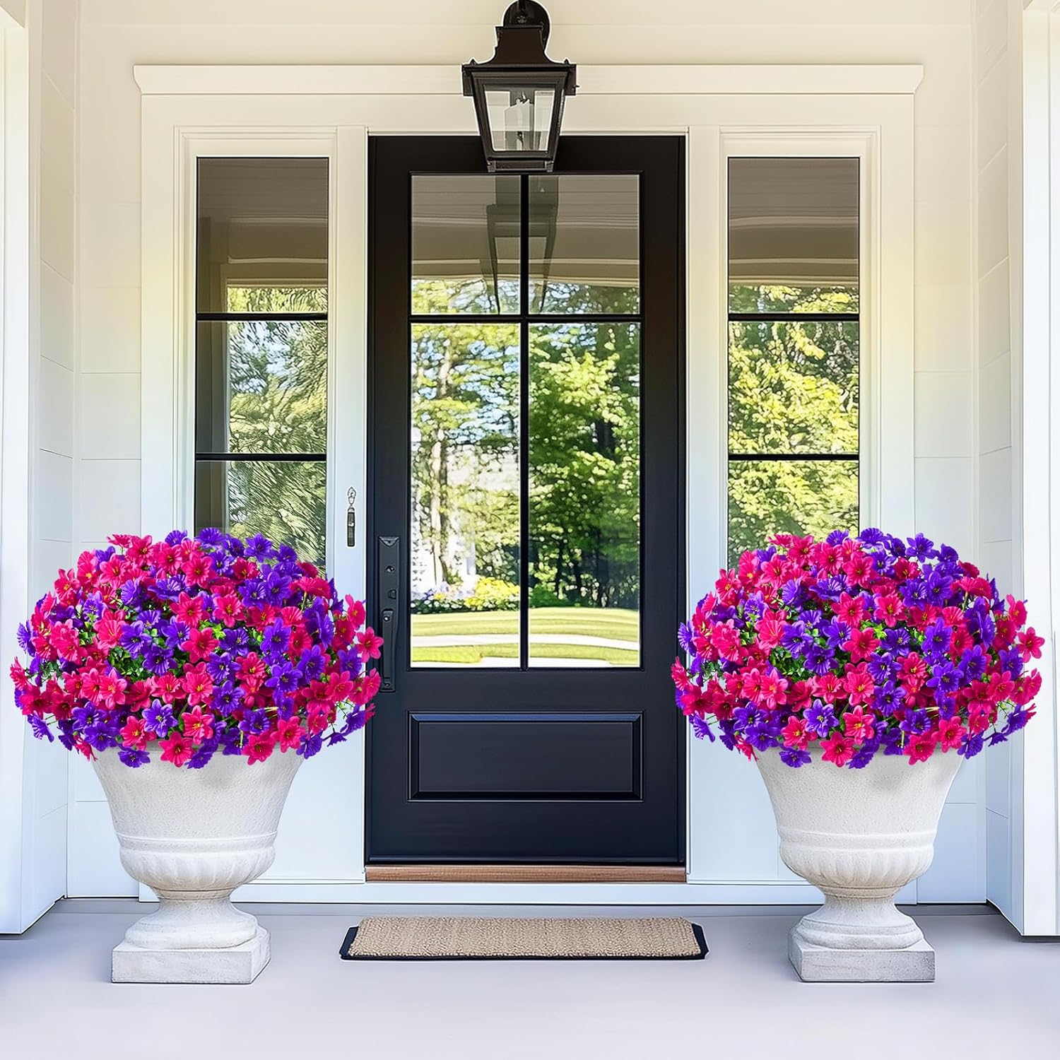 MARTINE MALL Artificial Flowers for Outdoors, 24 Bundles Realistic Fake Outdoor Flowers, UV Resistant Silk Flower Outside Look Real Faux Flower Plants for Patio Garden Decor, Purple+Fuchsia