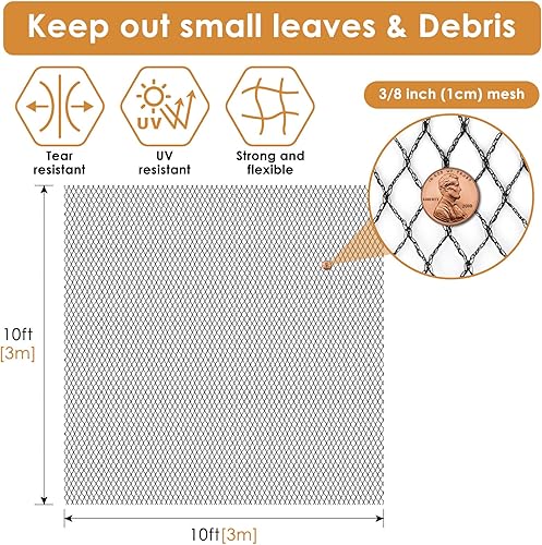 Miniatura 2 de PACETAP Kit de red para estanque de 10 x 10 pies para hojas, cubierta de estanque Koi resistente, cubierta protectora de piscina con estacas que
