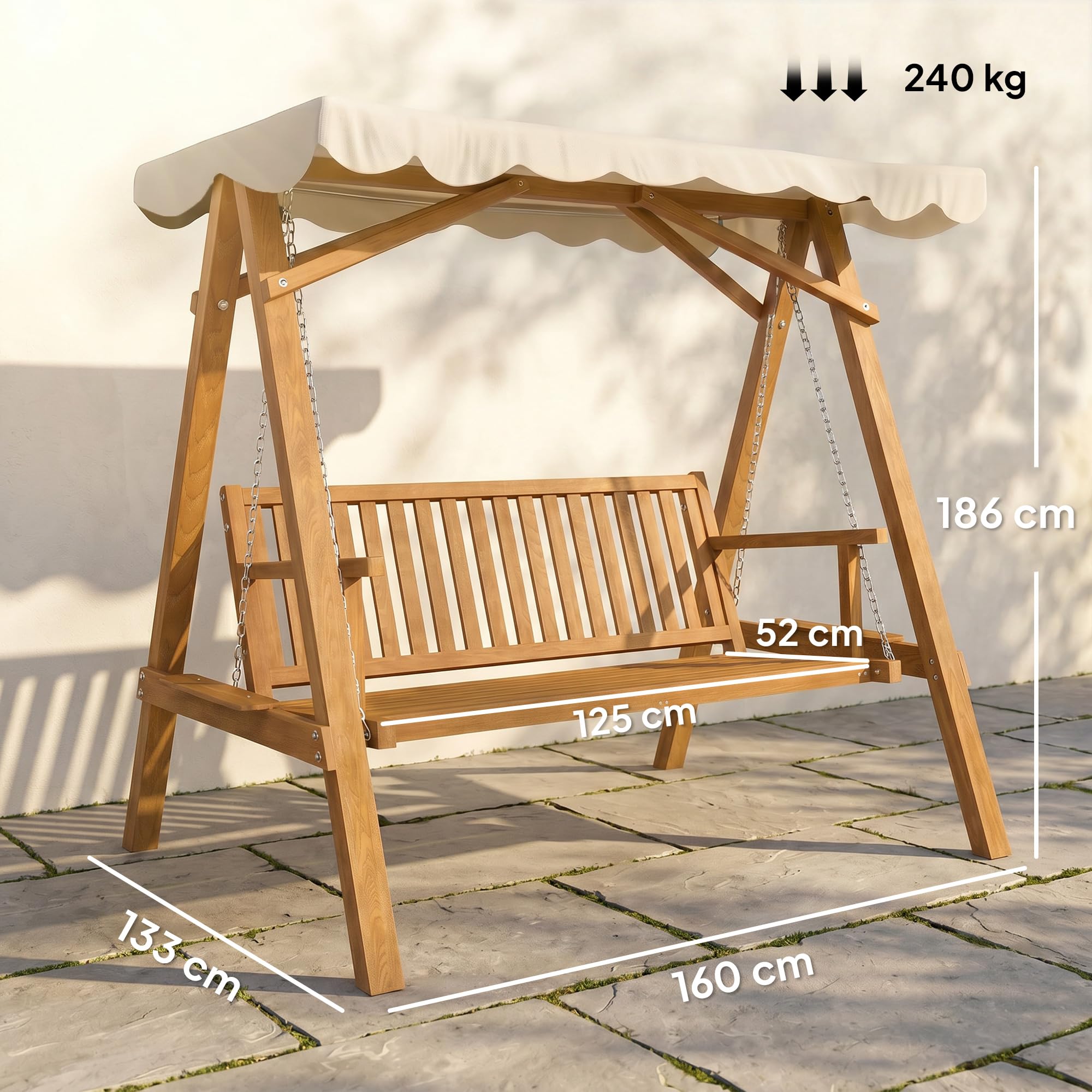 Outsunny Hollywoodschaukel Gartenschaukel Schaukelbank Schaukel 2-Sitzer Lärche Natur+Creme