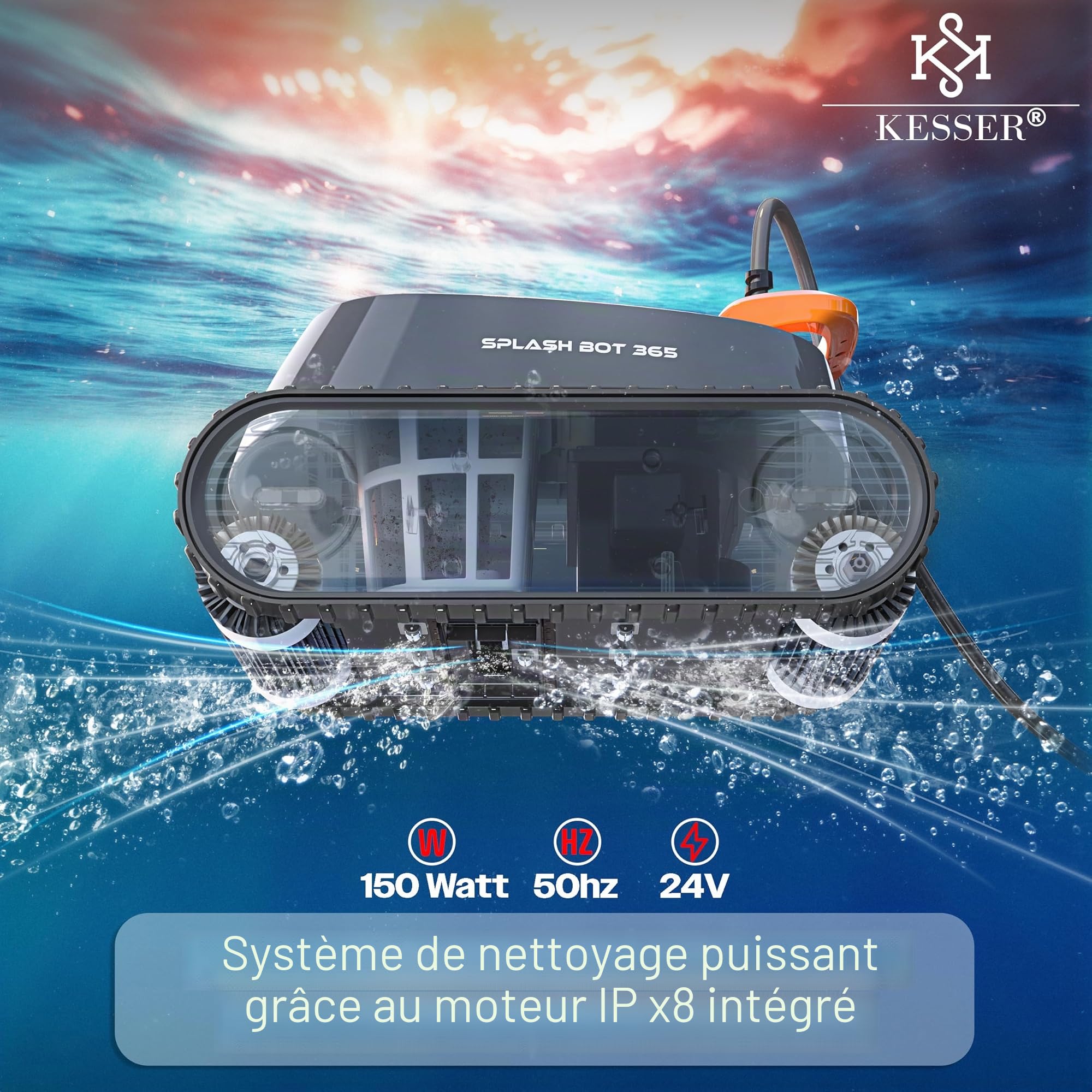 KESSER Robot de piscine pour sol et mur jusqu'à 100 m², nettoyage de ligne d'eau, nettoyeur automatique de piscine avec fonction application et module de commande, aspirateur pour piscine encastrée
