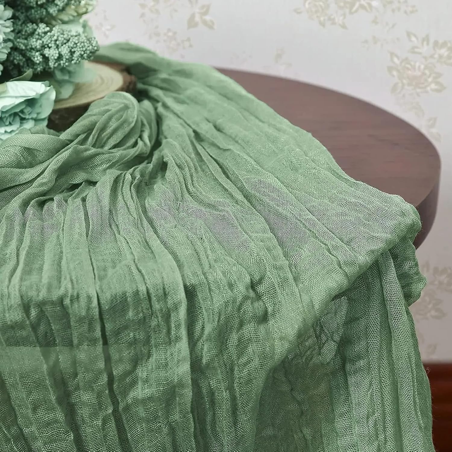 6 Pack Green Cheesecloth Table Runner 35x120 Inches 10FT Long Boho Gauze Rustic Sheer Tablecloth for Wedding Bridal Shower Baby Shower Birthday Party Table Decor Christmas Thanksgiving Home Decor