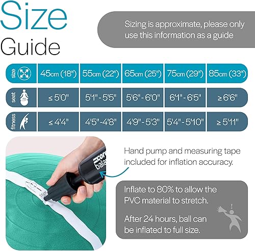Miniatura 5 de Core Balance Pelota de ejercicio para entrenamientos, resistente a estallidos y antideslizantes, pelota de yoga suiza para embarazo, estabilidad,
