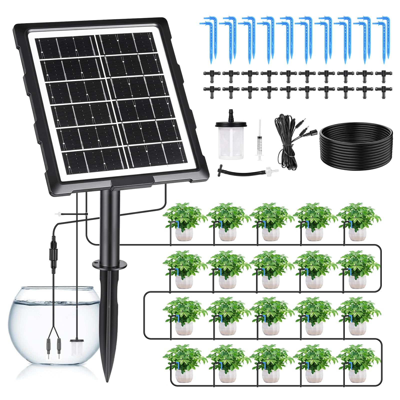 Sistema de riego solar, 2026, sistema de riego automático para 20 plantas en maceta con 24 modos de temporizador, manguera de 20 m, para jardín, balcón, plantas, macetas al aire libre