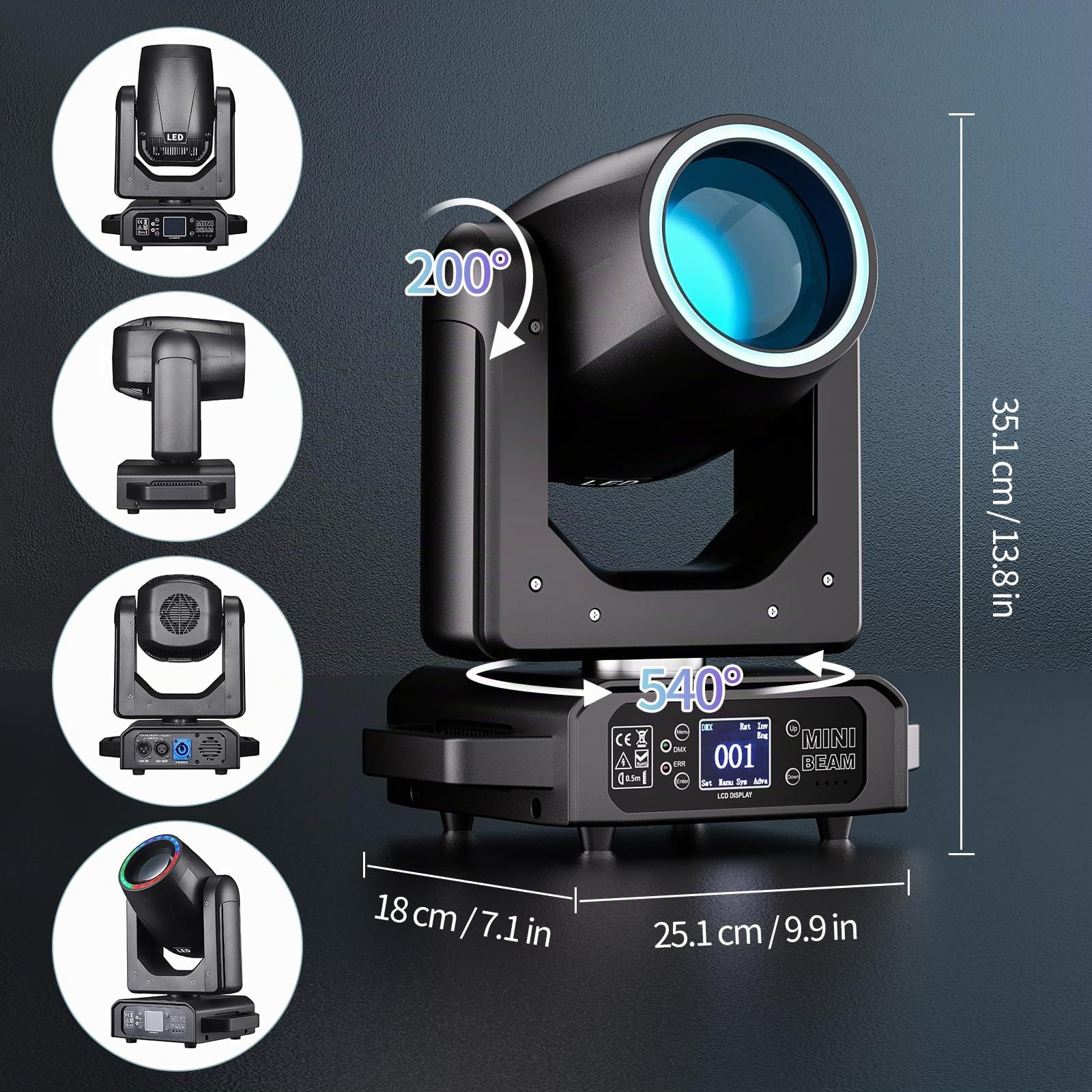 200W Mini Teste Mobili LED 7+1 Colori 12 Gobos Luce da Palcoscenico con Striscia luminosa 18 Prisma Stroboscopico Focus Elettronico Luce di Scena per Natale Club DJ Discoteca Festa