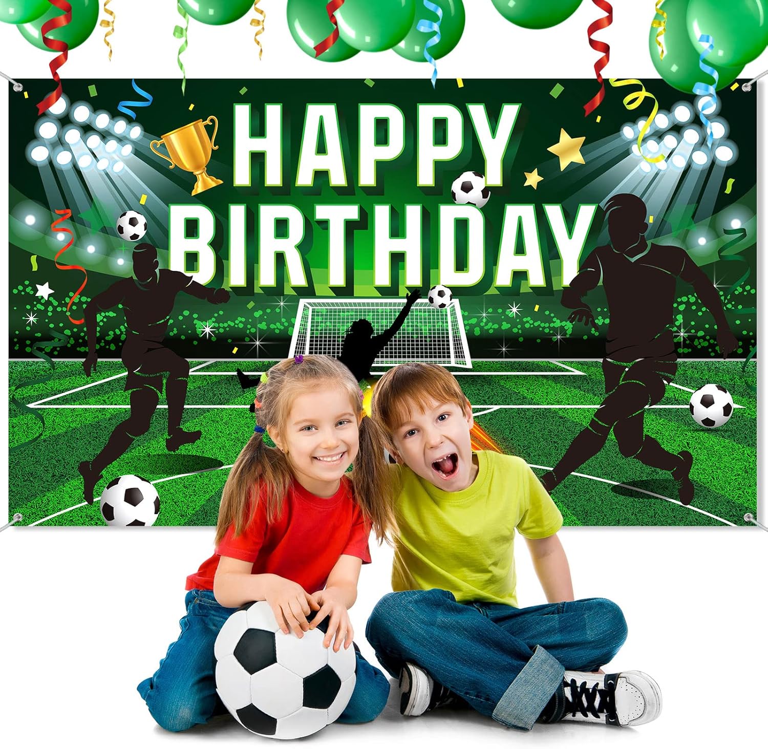 Tatuo Soccer Birthday Party Backdrop, Polyester Football Field Background with Happy Birthday Lettering, Includes White Rope, 5.9 x 3.6 ft - Image 3