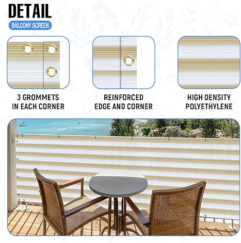 Miniatura 4 de E&K Sunrise - Pantalla para valla de privacidad para balcón, 3 x 15 pies, con bridas de cremallera, protección UV para terraza, patio, patio,