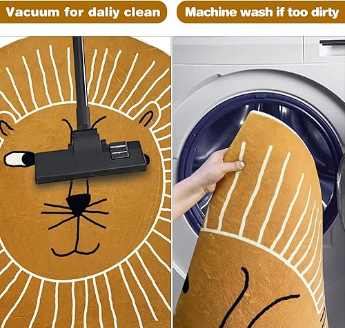 Miniatura 9 de USTIDE Alfombra de juego grande de león de 5.2 pies, alfombra redonda de animales súper suaves para niños, alfombra para dormitorio de niños y