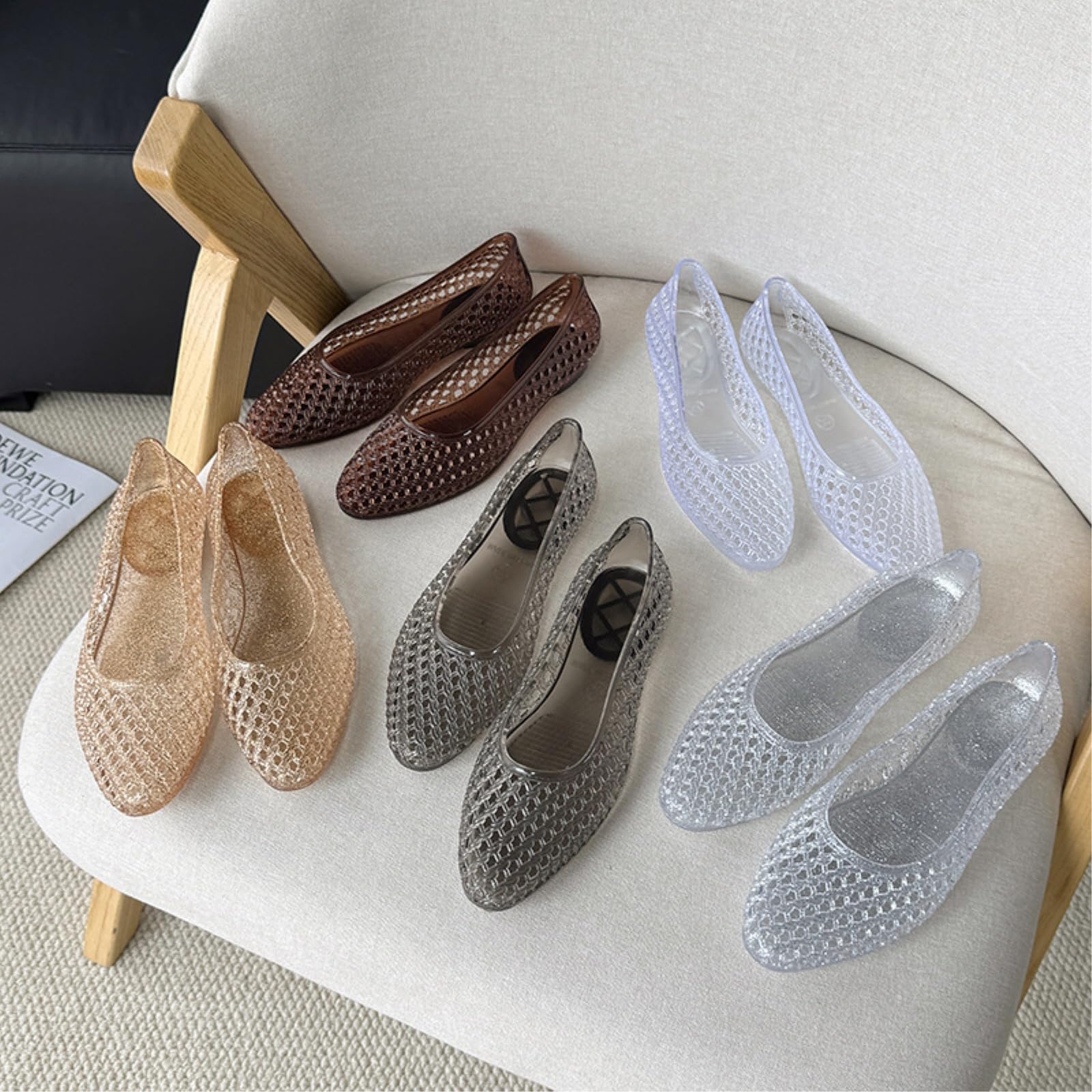 Jelly Mesh Shoes Women Summer Pointed Women's Version Hollow Flat Toe With Hole Single Shoe Shallow Mouth Beach Sandals