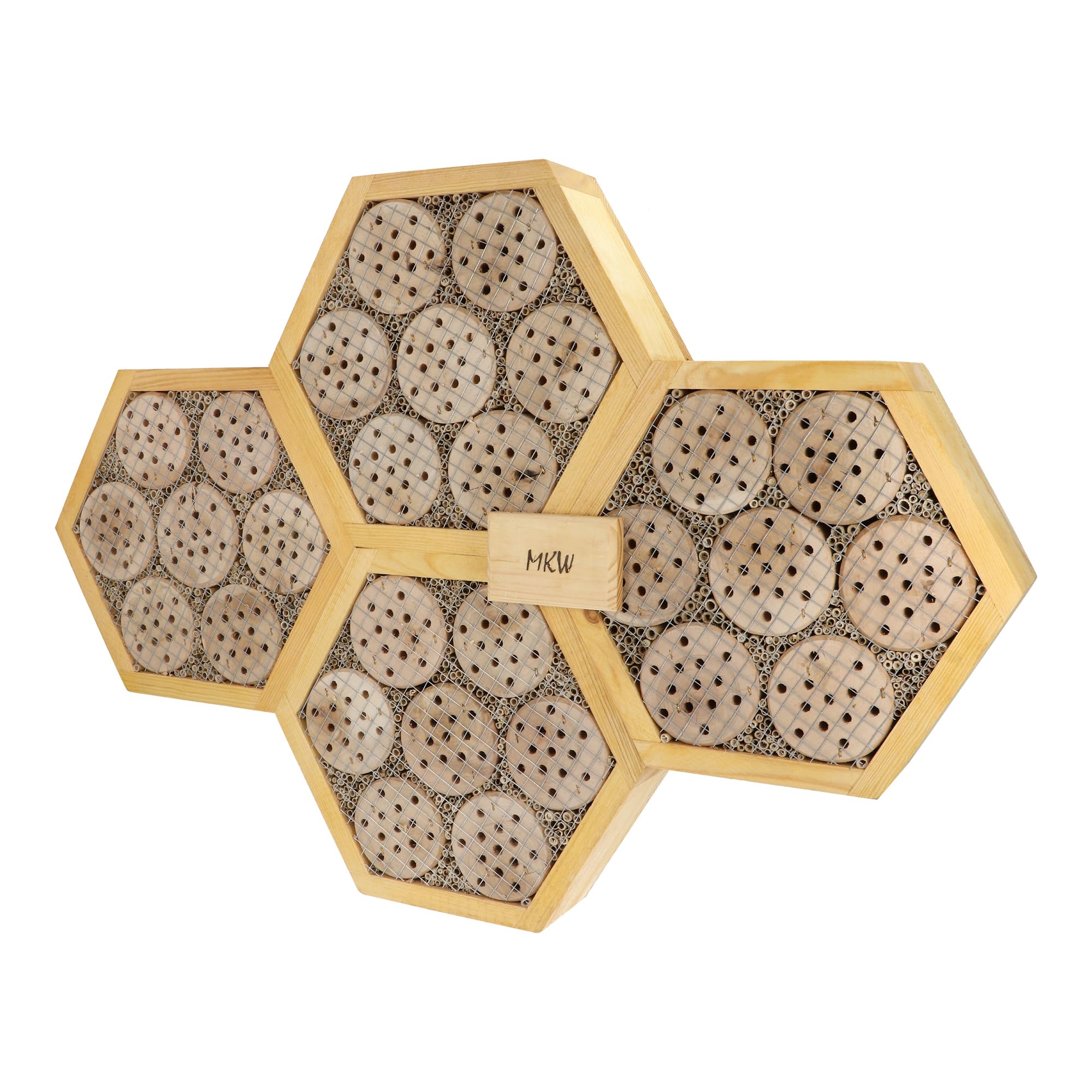 Hotel de insectos de tamaño mediano MKW de madera con cuatro módulos – Casa de insectos de madera maciza de hoja caduca y madera de coníferas – resistente a la intemperie – para abejas silvestres y