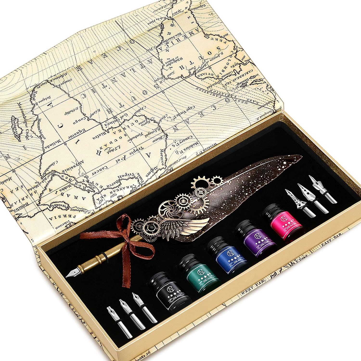 NC Quill Pen and Ink Set, Feather Pen Ink Set Includes 5